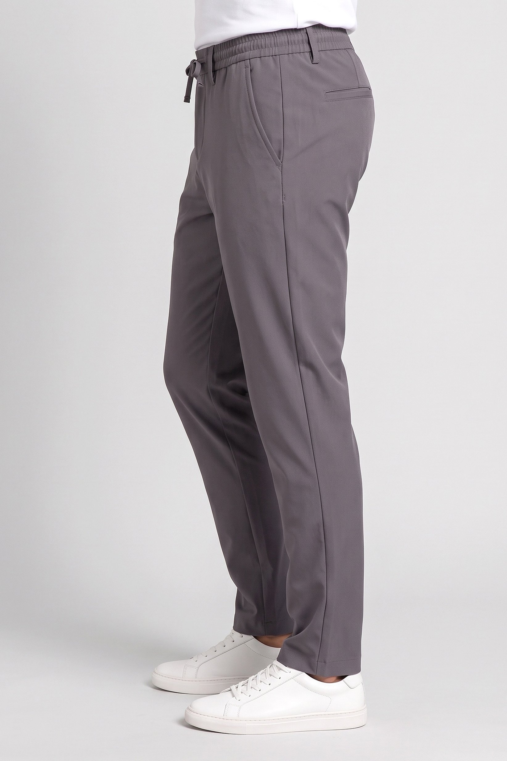Men Stretch Fit Solid Straight Leg Stretchable Pants, Dark Grey