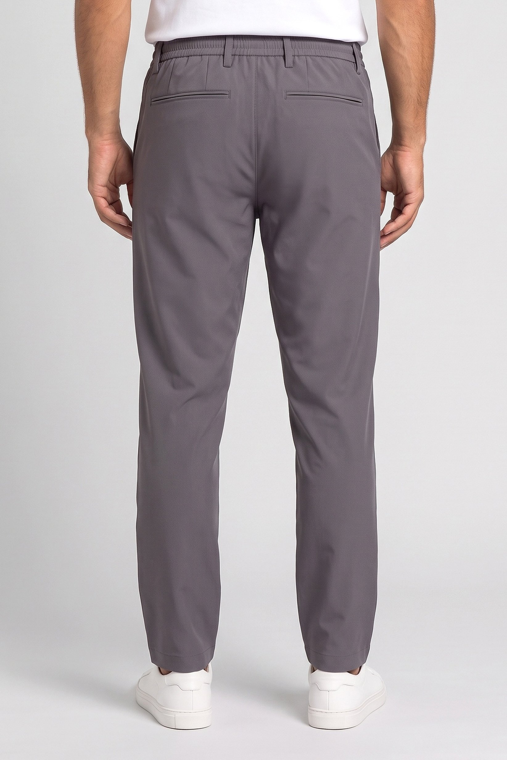 Men Stretch Fit Solid Straight Leg Stretchable Pants, Dark Grey