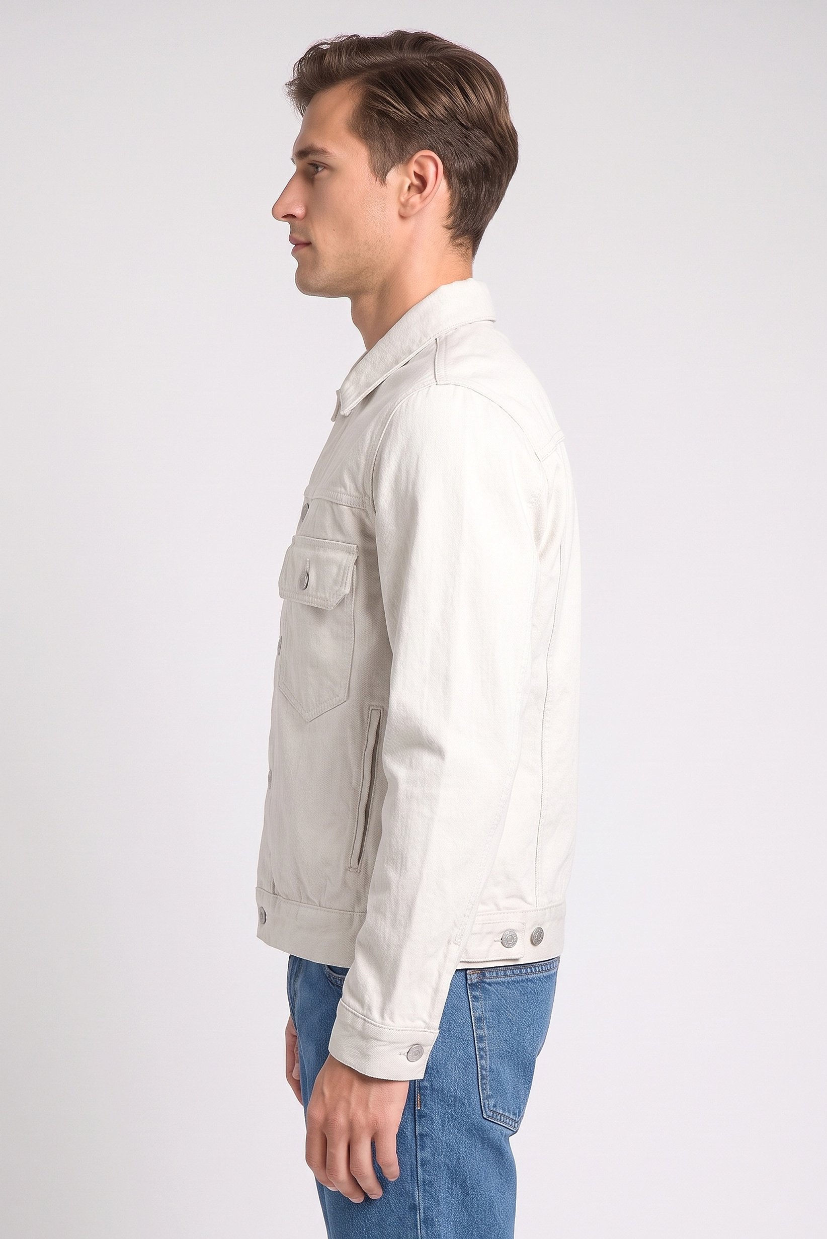Men Plain Denim Jacket, Light Grey