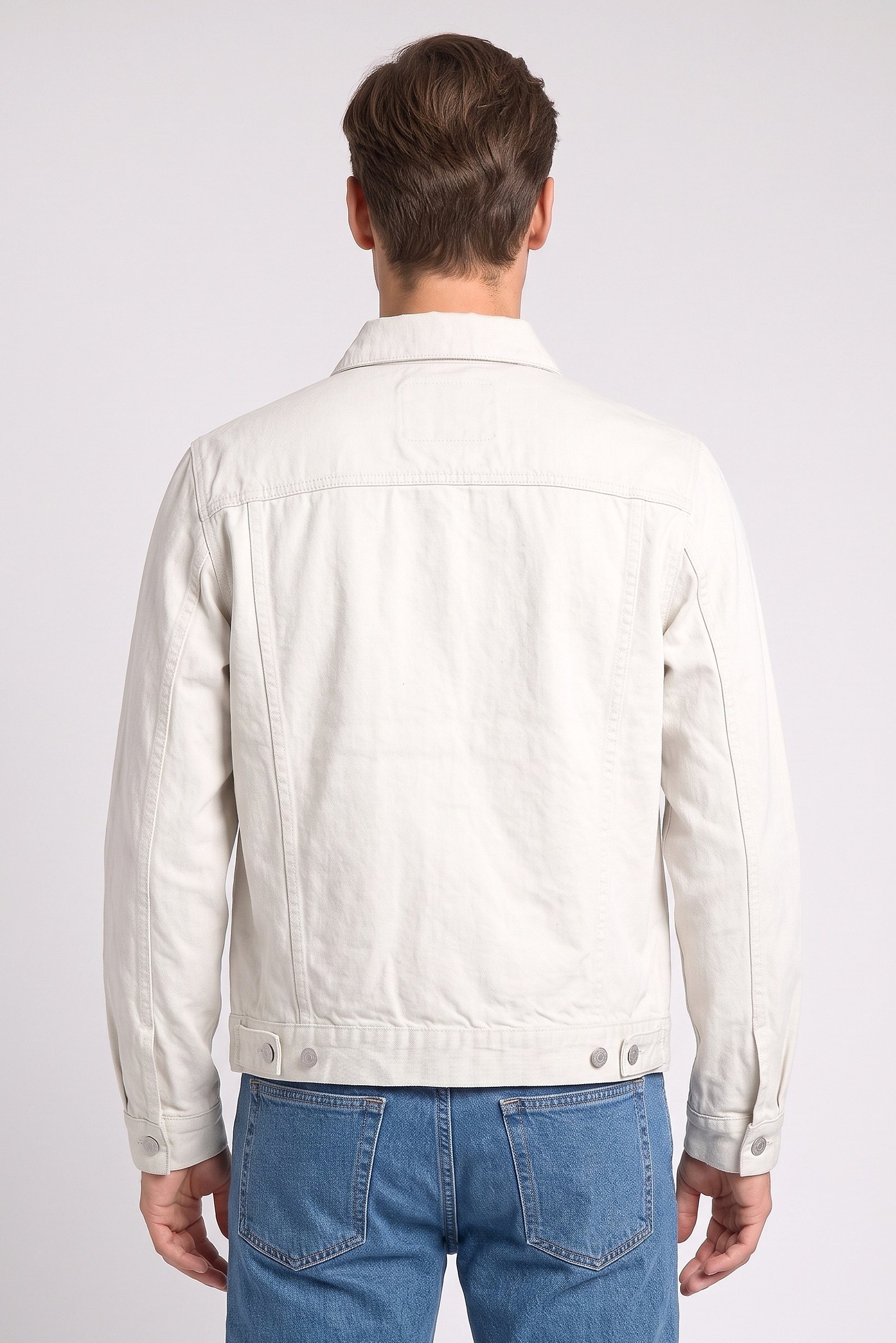 Men Plain Denim Jacket, Light Grey