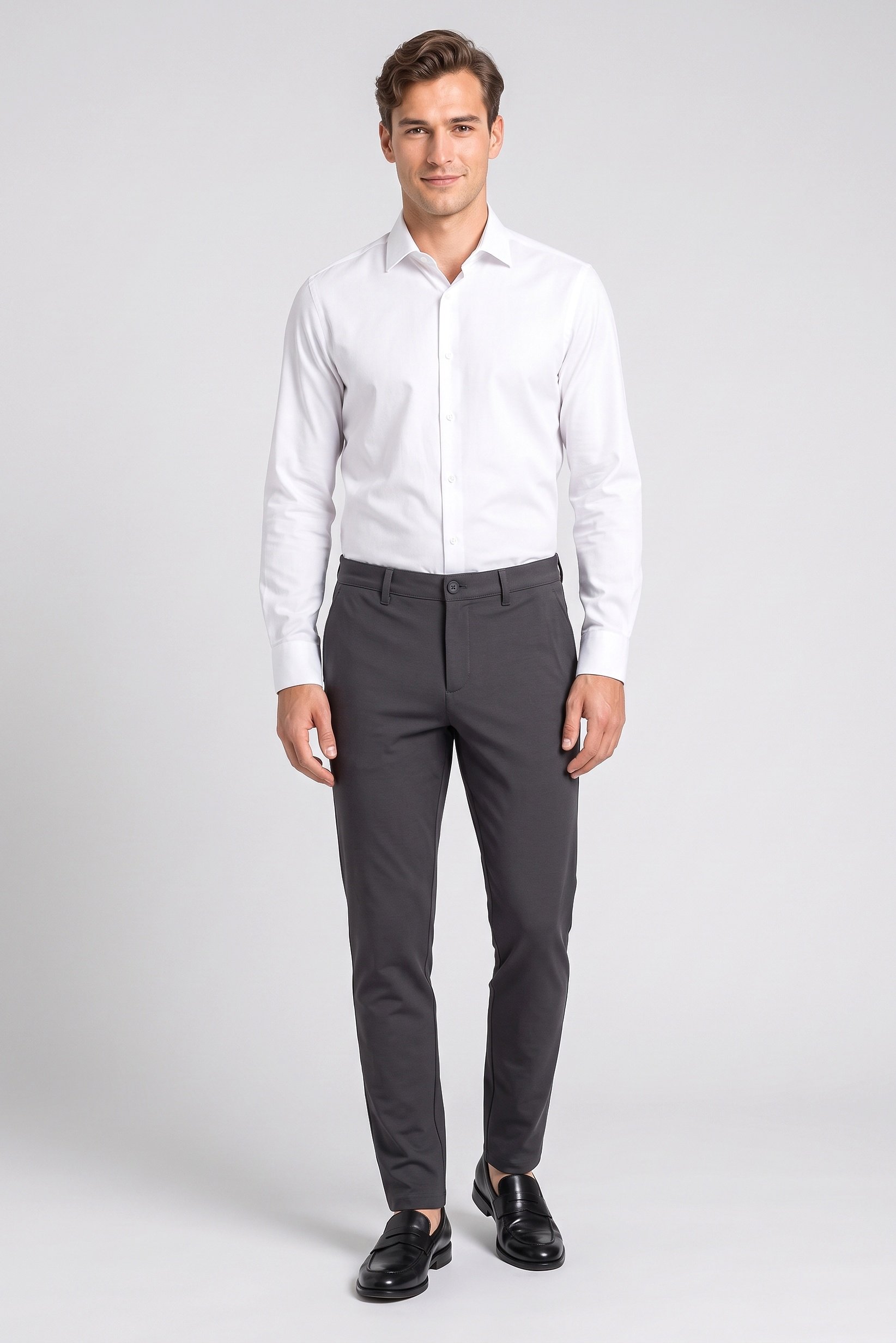 Men Slim Fit Plain Chino Pants, Dark Grey