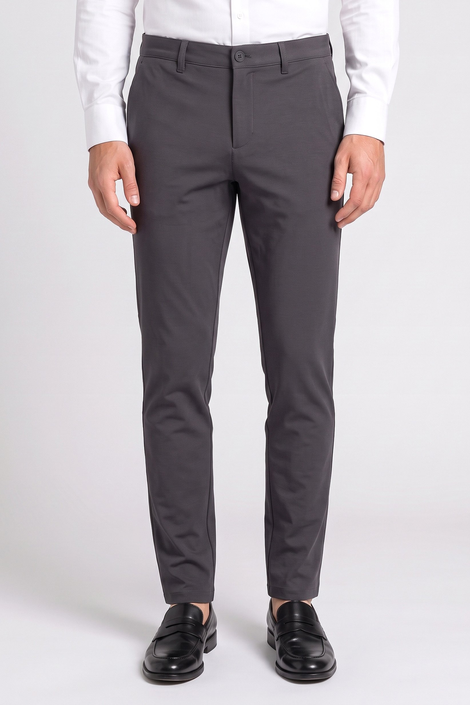 Men Slim Fit Plain Chino Pants, Dark Grey