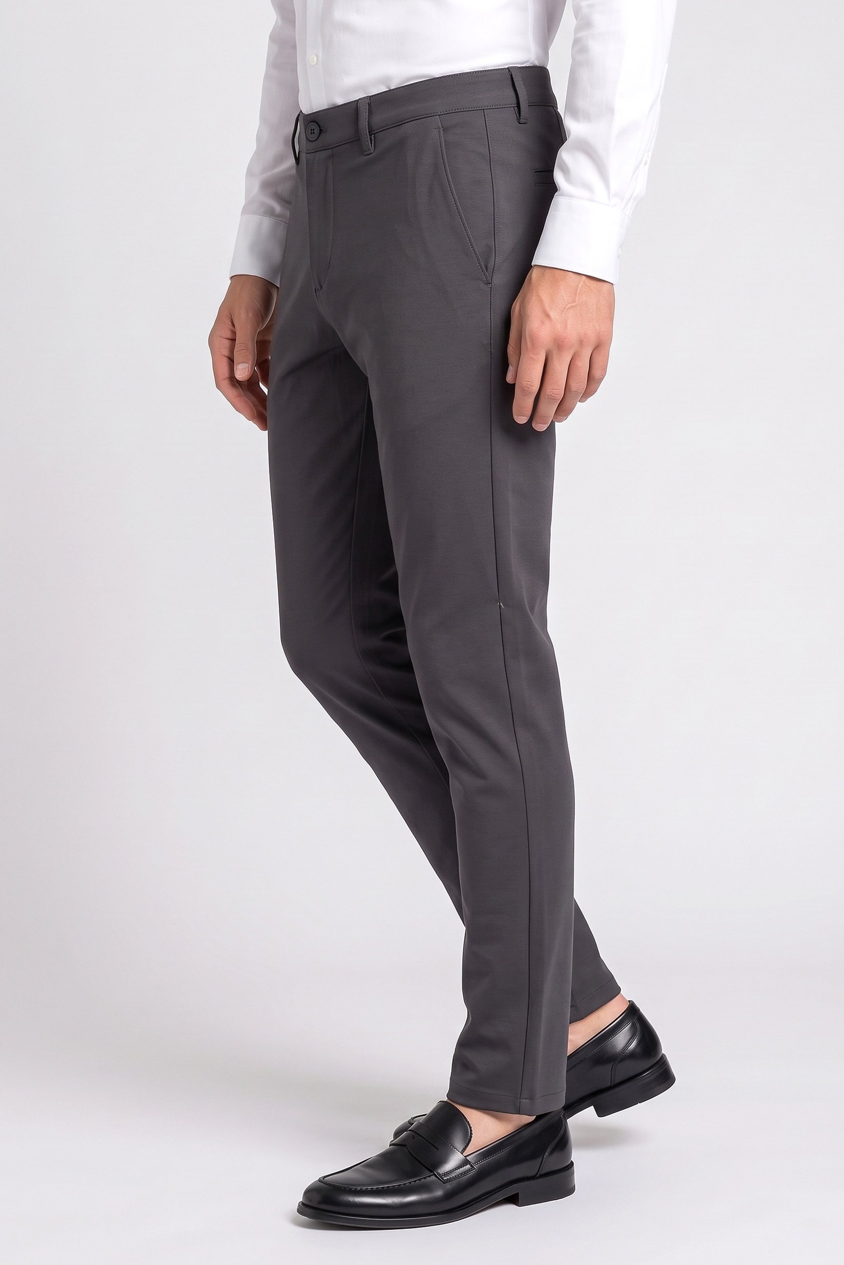 Men Slim Fit Plain Chino Pants, Dark Grey