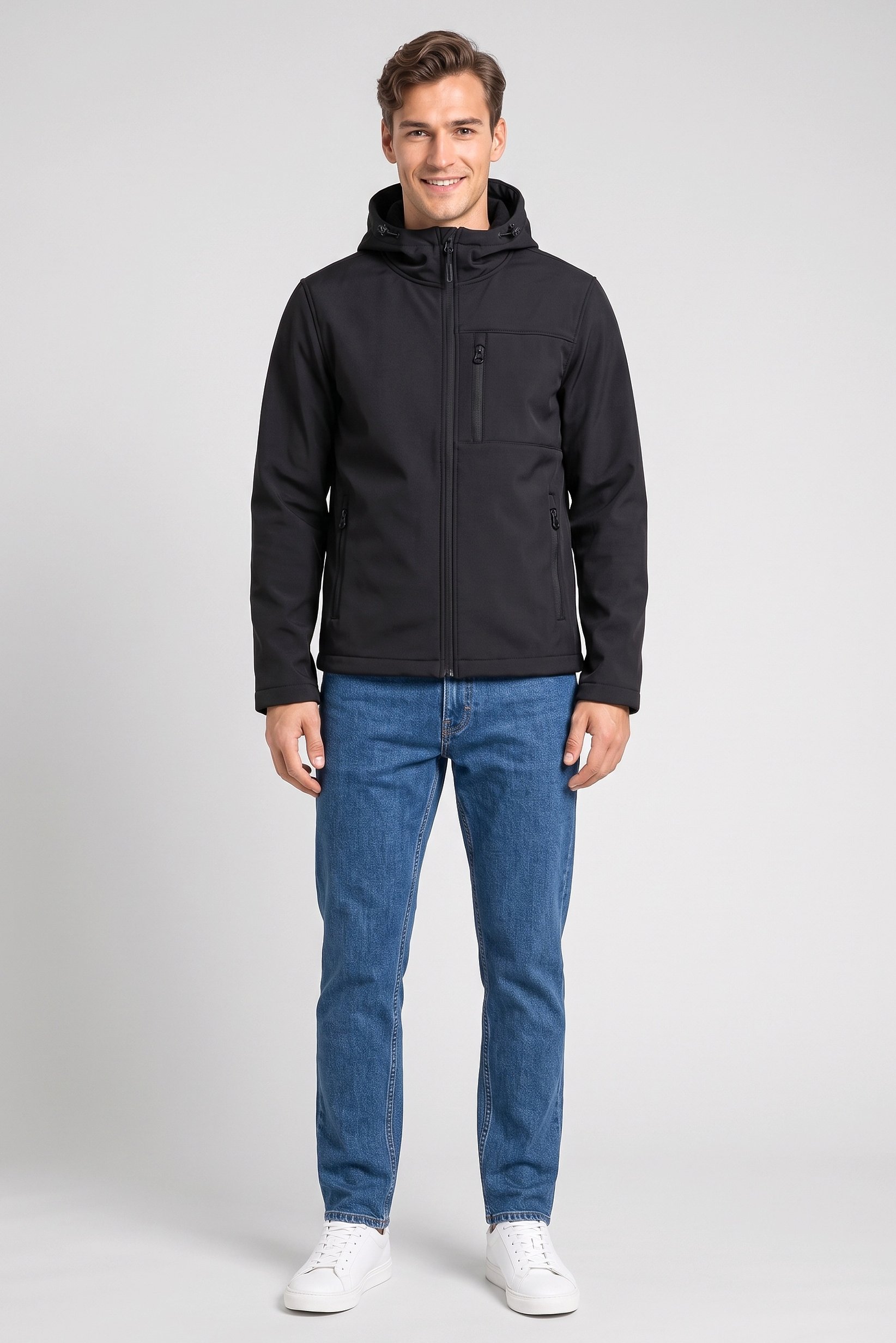 Men Solid Softshell Jacket, Black