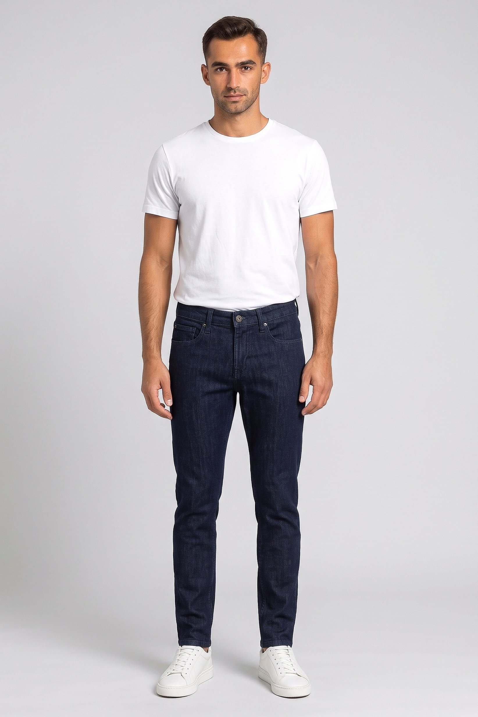 Men Slim Fit Solid Stretchable Jeans, Navy