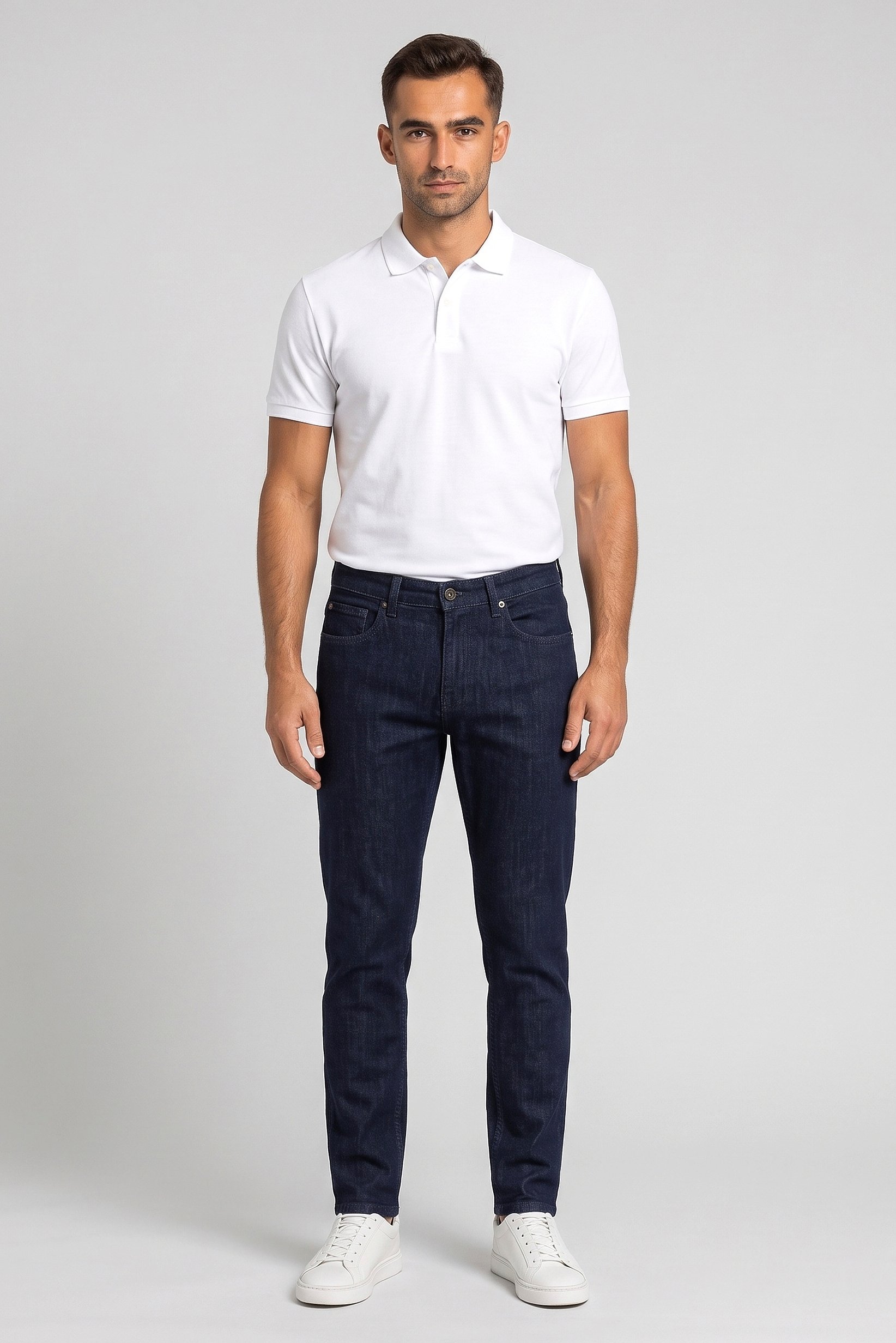 Men Slim Fit Solid Stretchable Jeans, Dark Navy