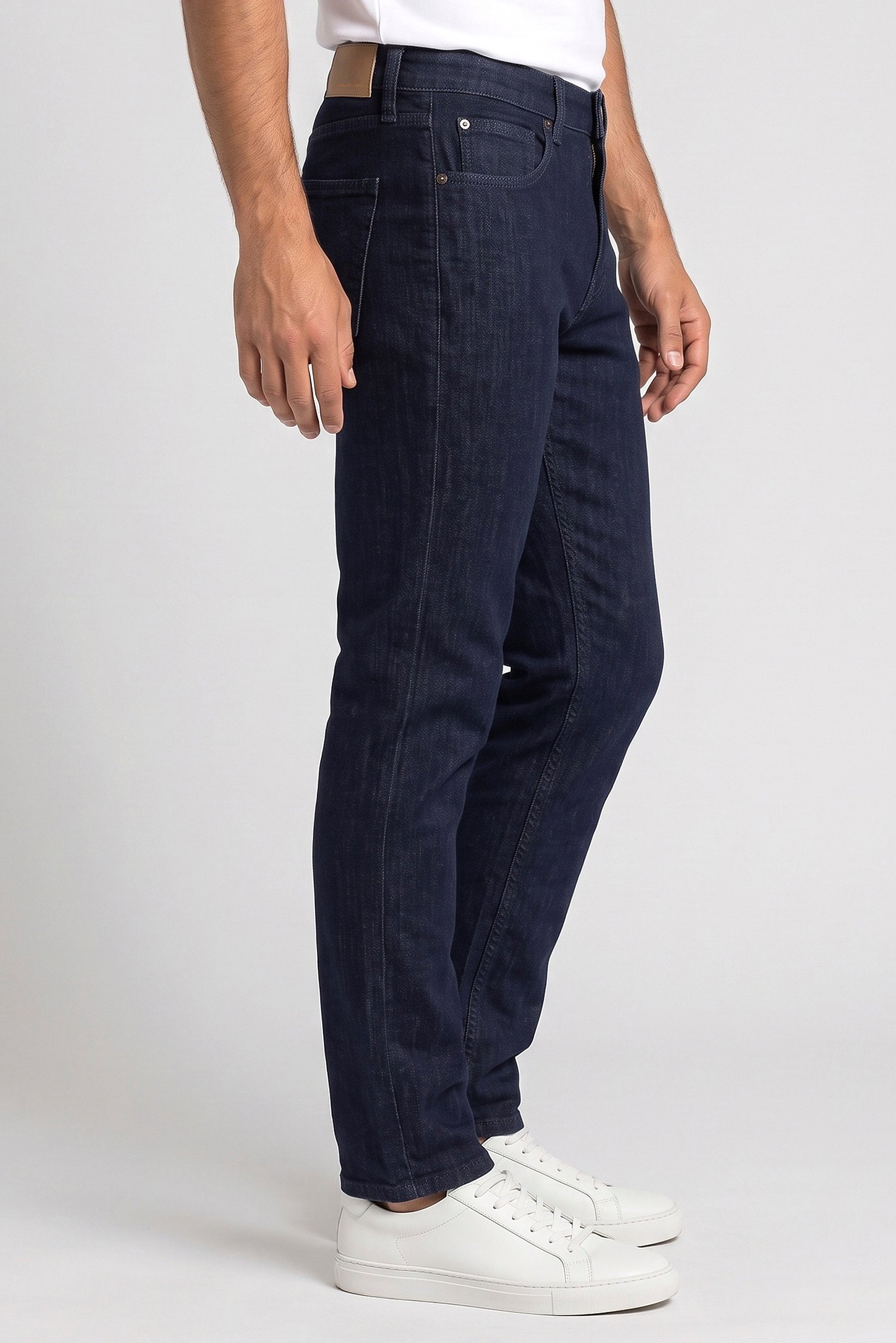 Men Slim Fit Solid Stretchable Jeans, Dark Navy