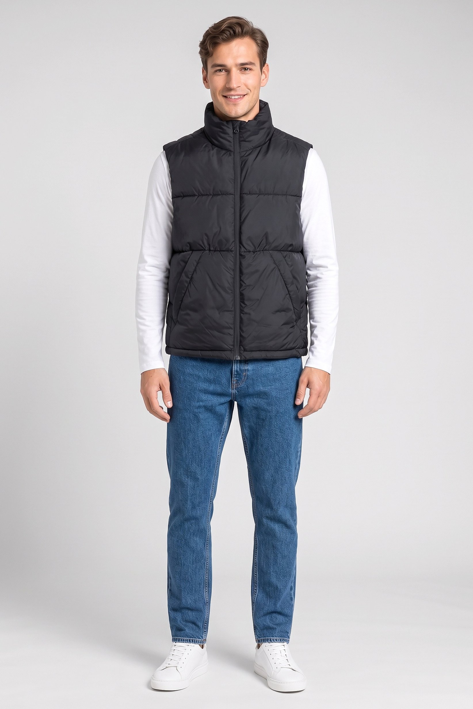 Men Quilted Vest Jacket, Black
