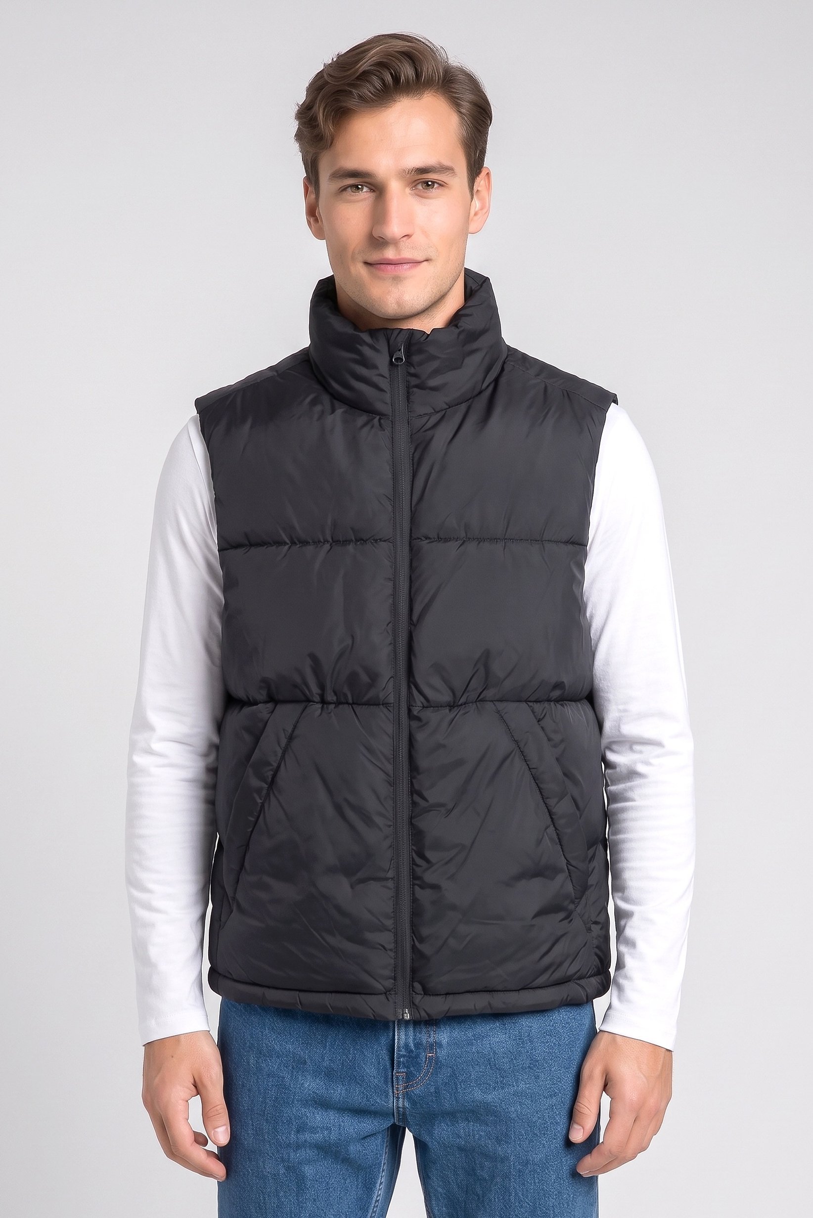 Men Quilted Vest Jacket, Black