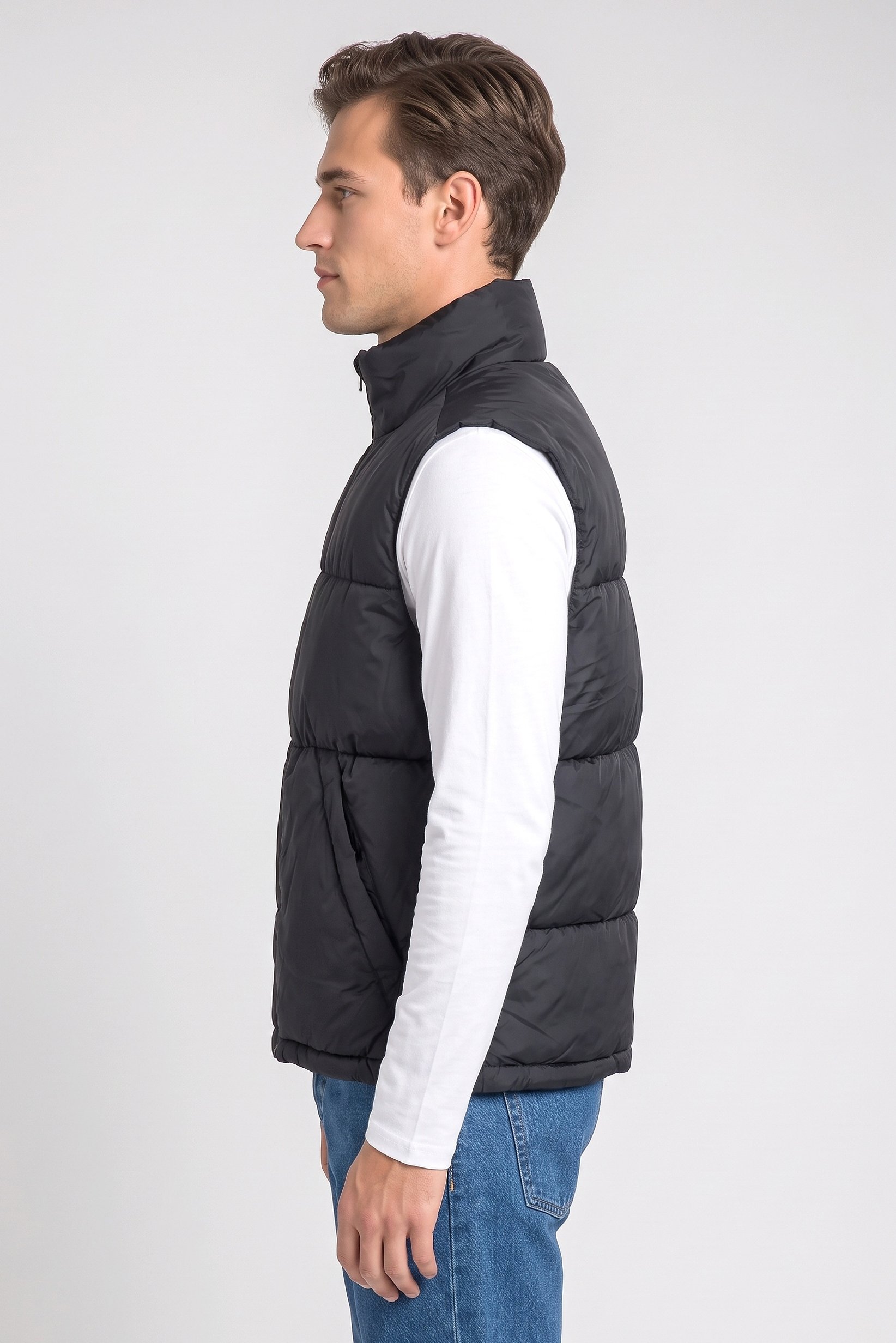 Men Quilted Vest Jacket, Black