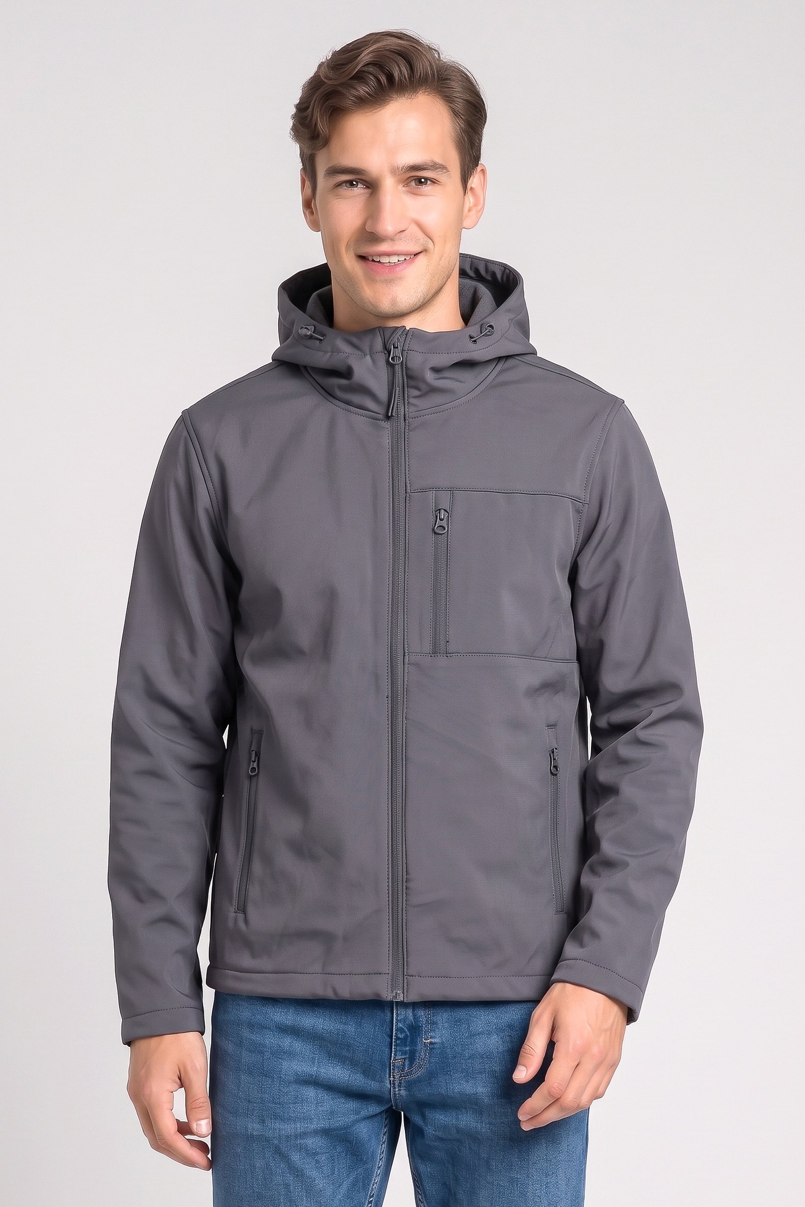 Men Long Sleeve Full Zip Hoodie, Dark Grey