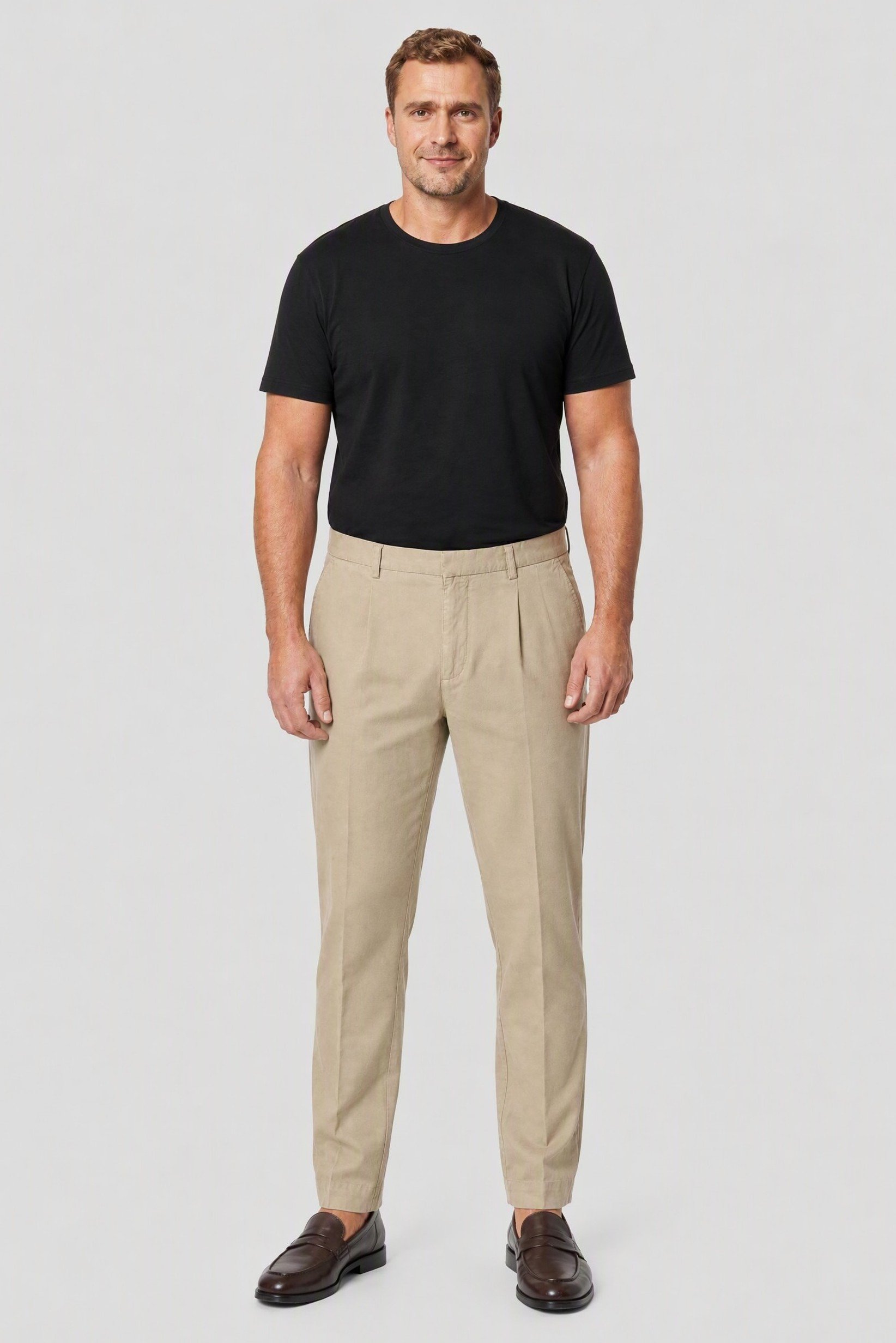 Men Slim Fit Solid Chino Pants, Dark Beige