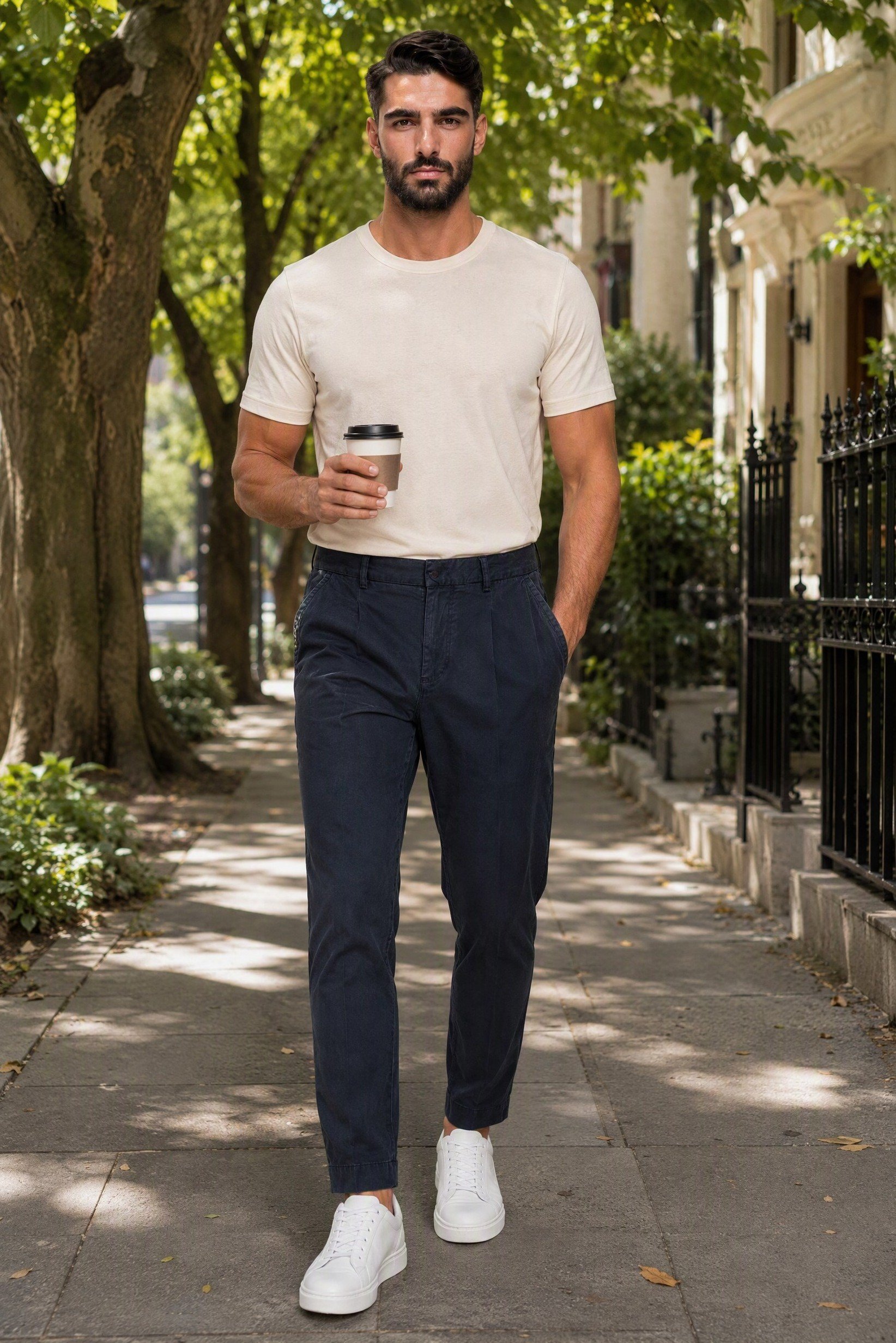 Men Slim Fit Solid Chino Pants, Navy