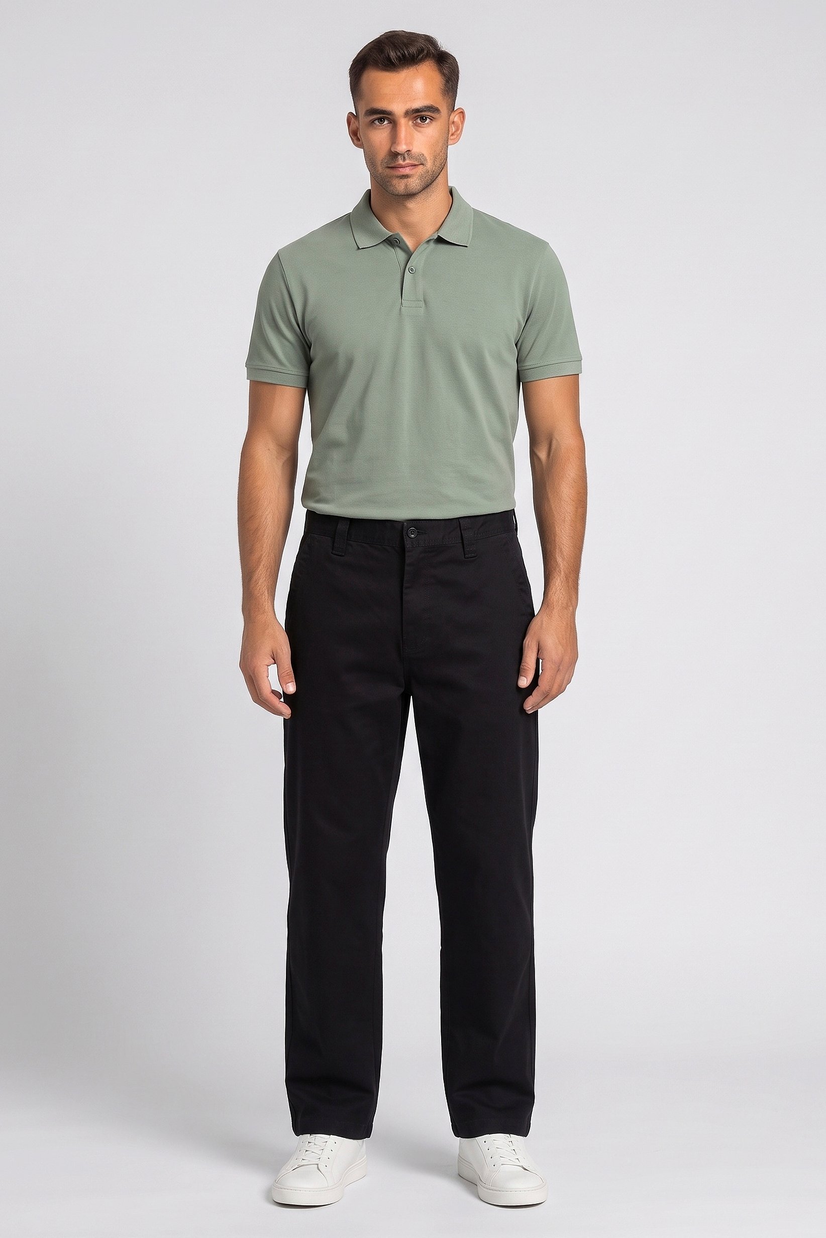 Men Baggy Fit Solid Chino Pants, Black