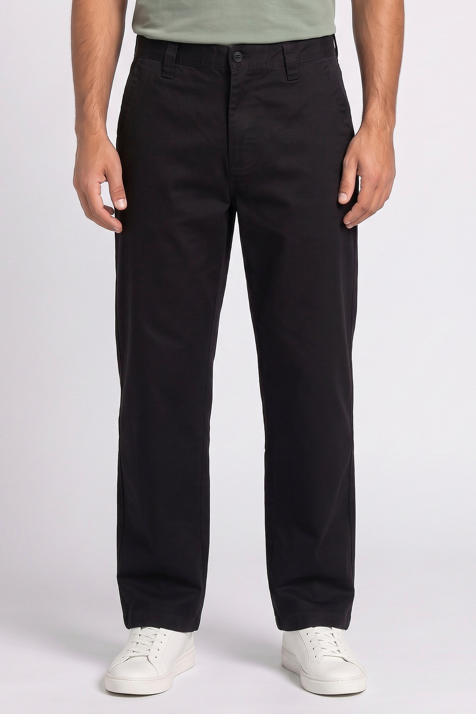 Men Baggy Fit Solid Chino Pants, Black