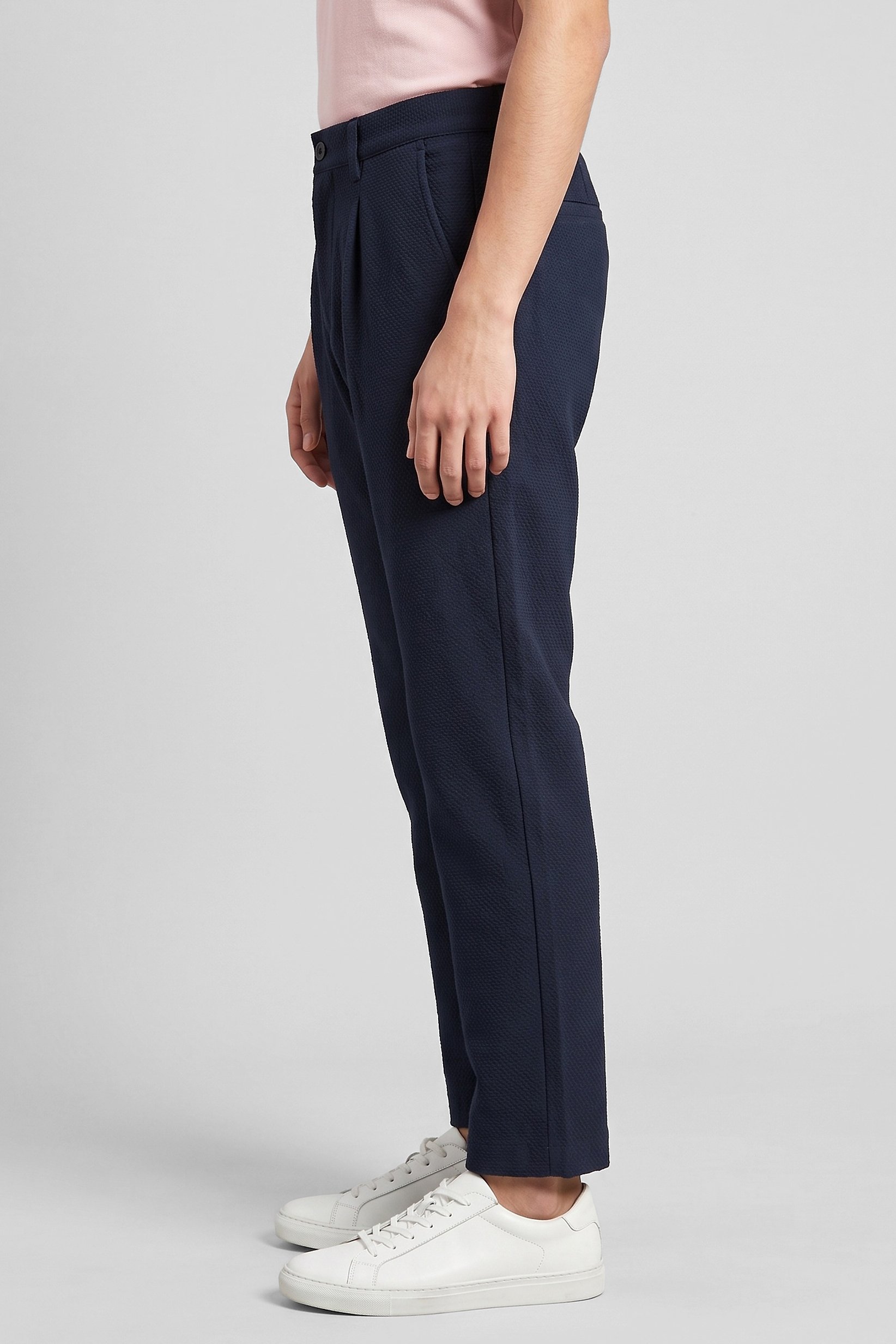 Men Slim Fit Textured Straight Leg Pants, Navy
