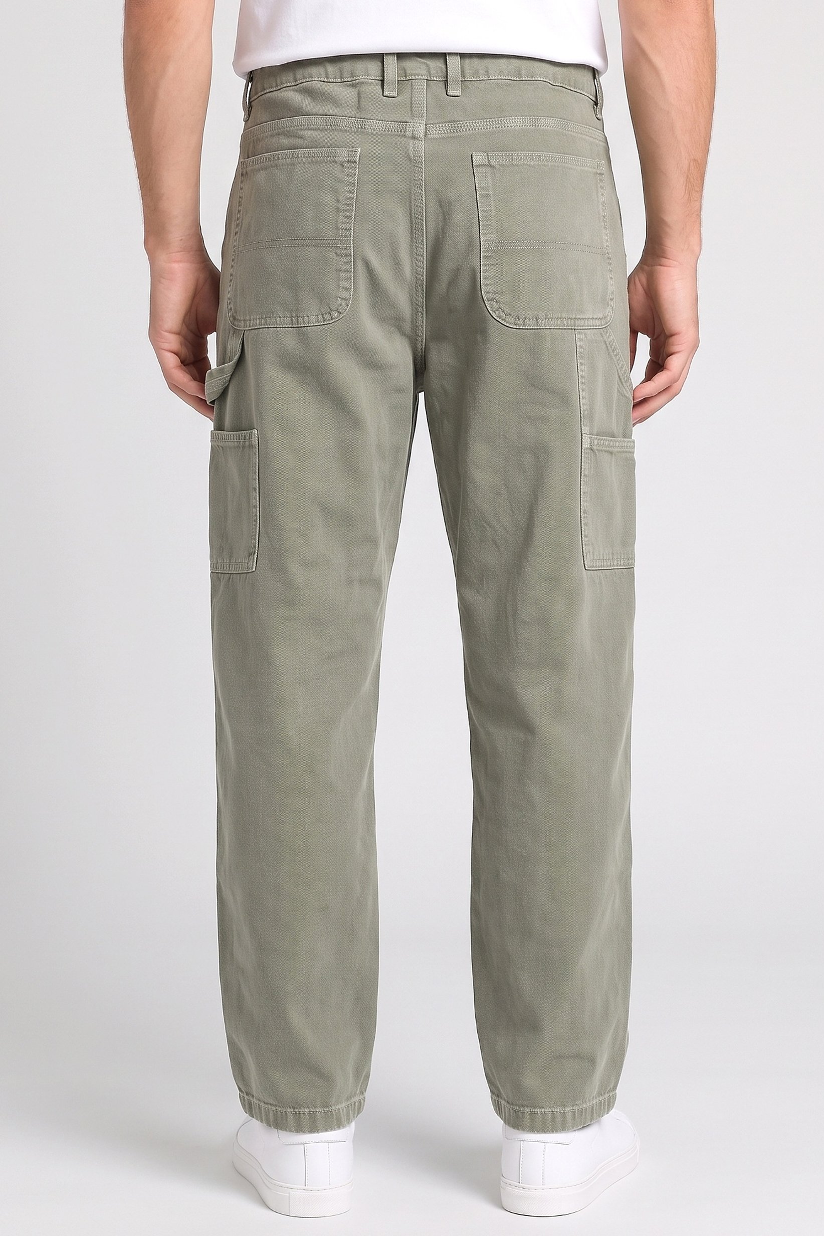 Men Baggy Fit Solid Cargo Pants, Olive
