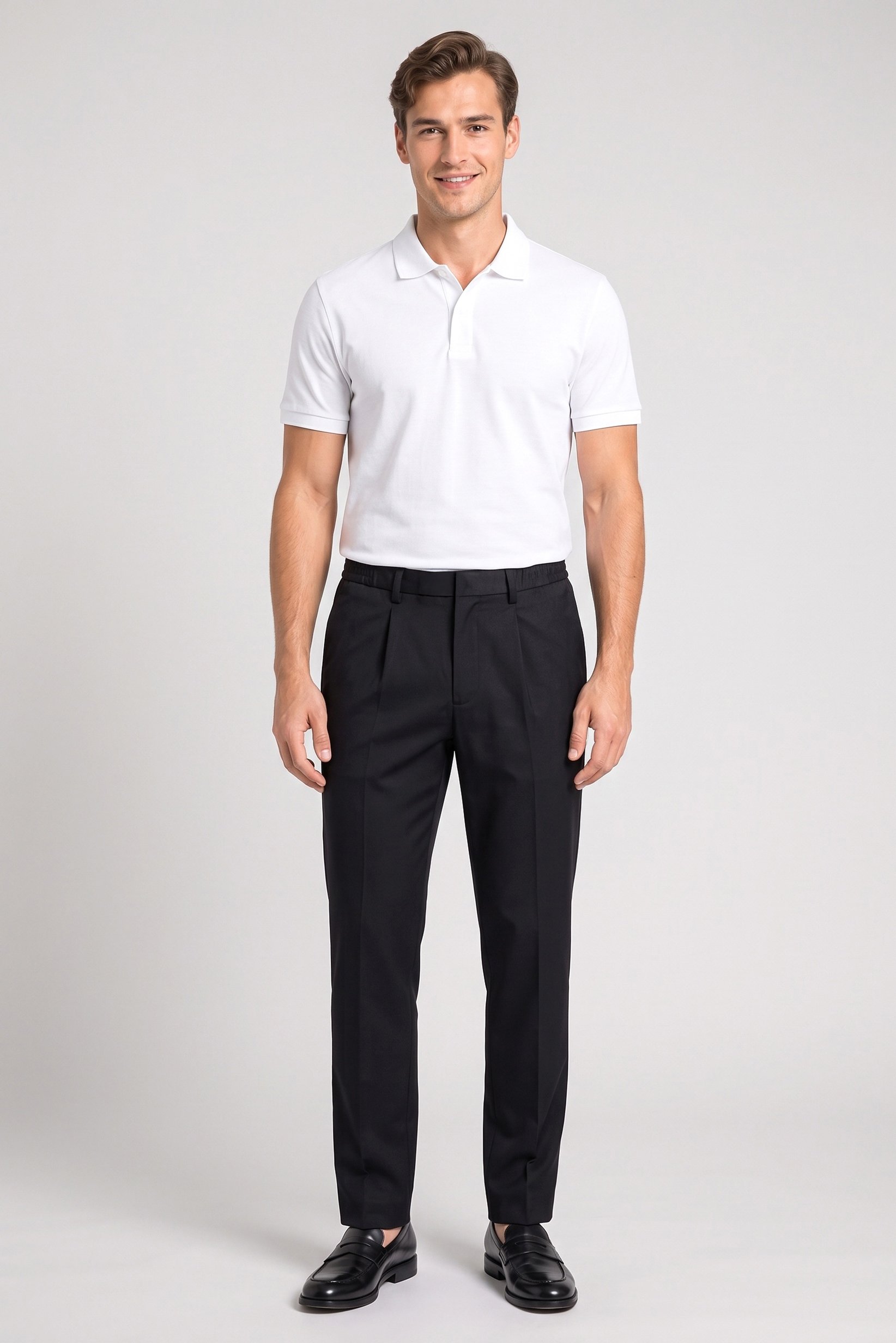 Men Regular Fit Solid Straight Leg Pants, Deep Navy