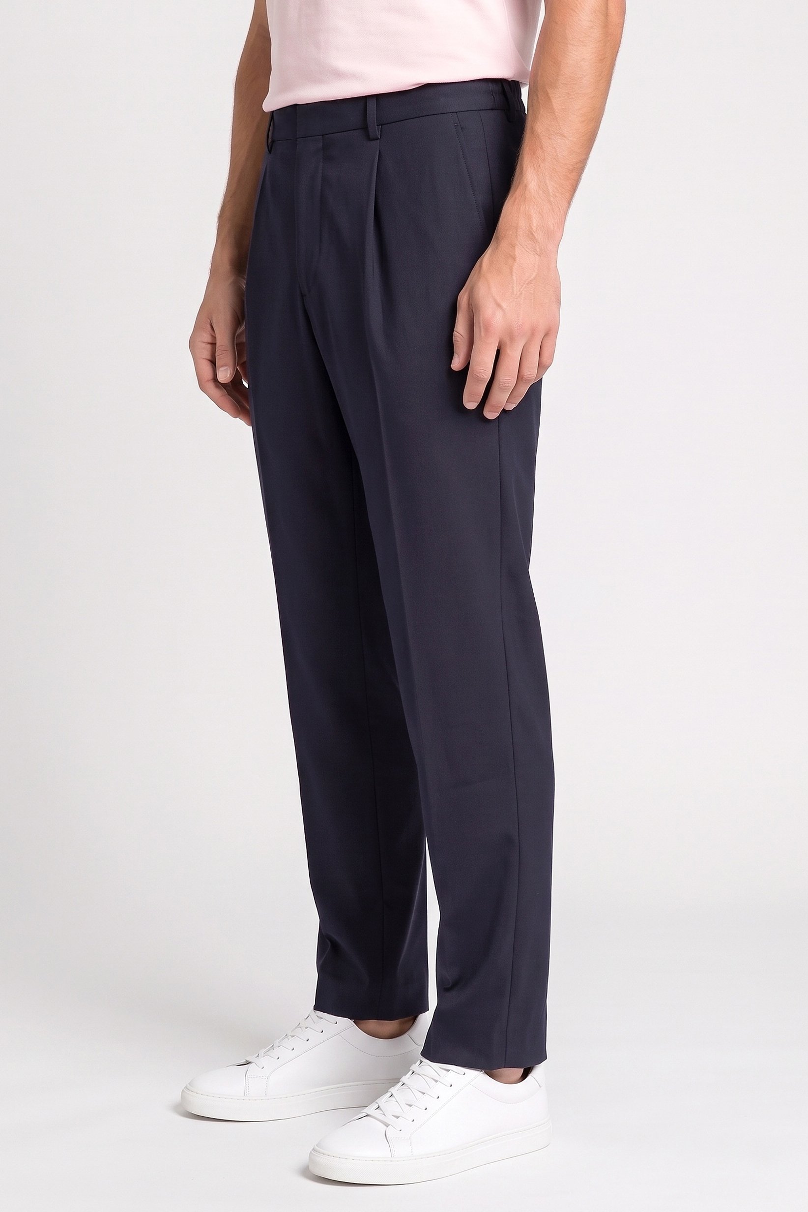Men Regular Fit Solid Straight Leg Pants, Deep Navy