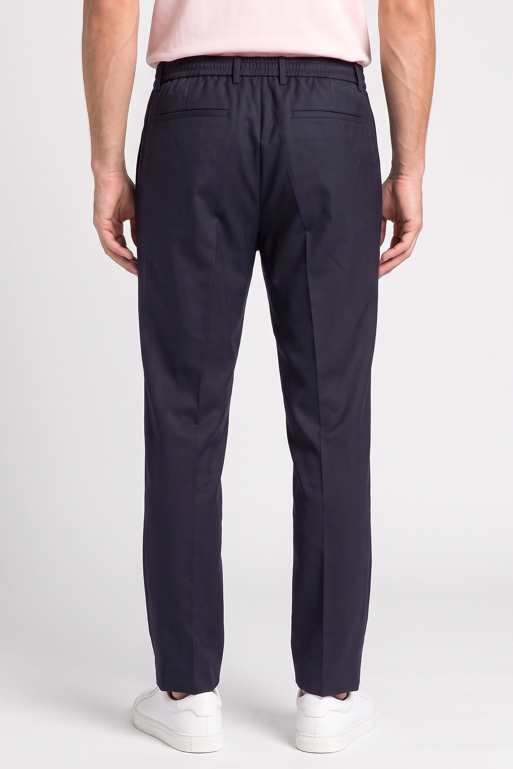 Men Regular Fit Solid Straight Leg Pants, Deep Navy