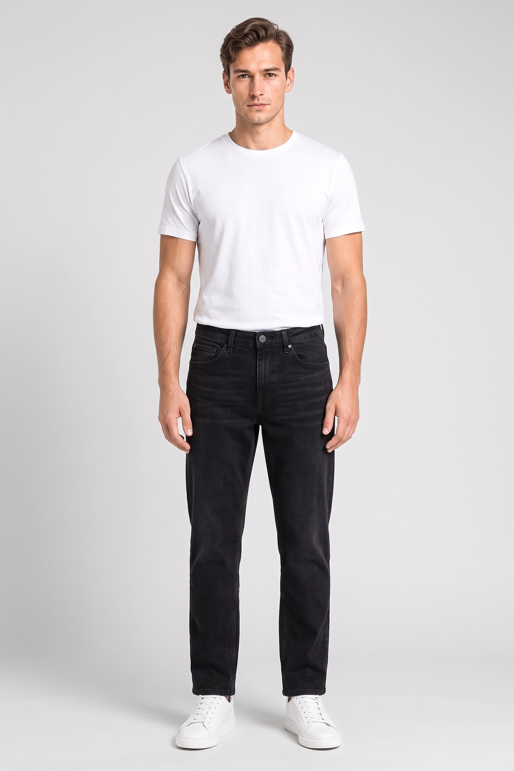 Men Loose Fit Washed Stretchable Jeans, Black