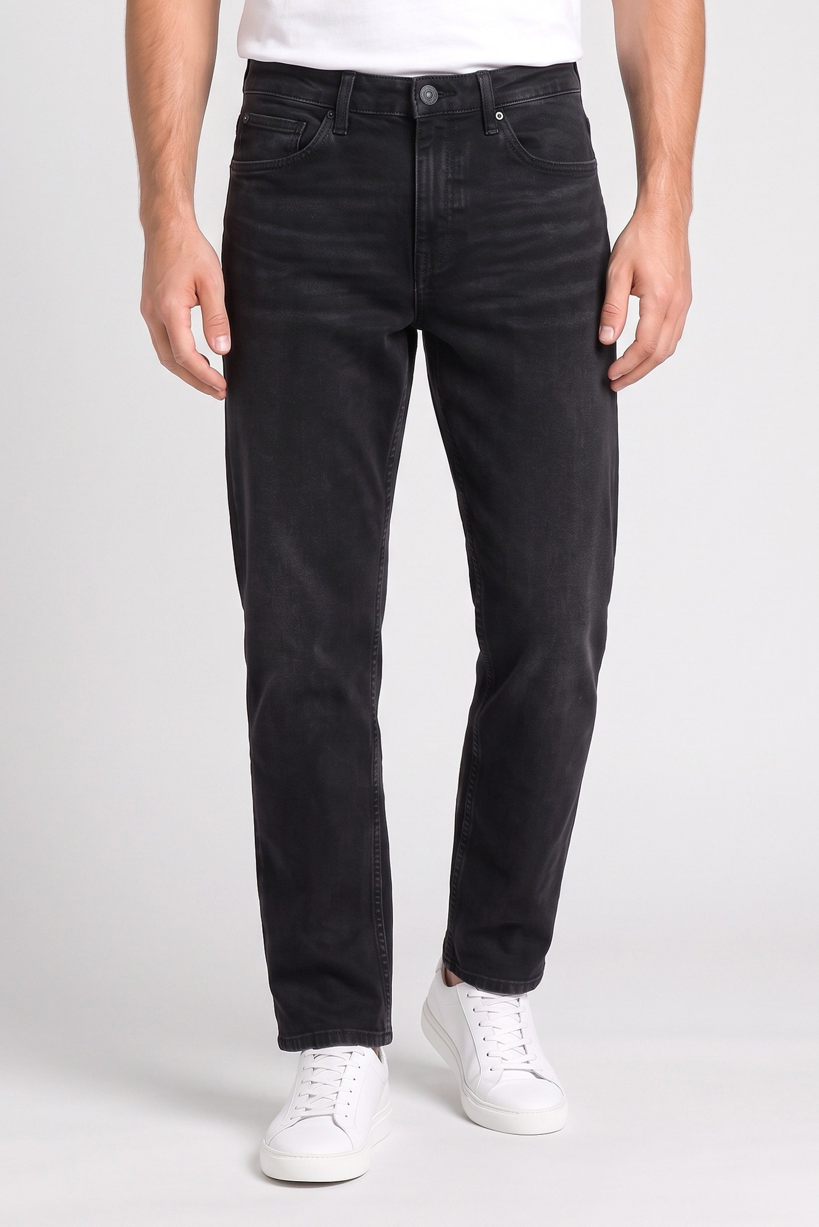 Men Loose Fit Washed Stretchable Jeans, Black