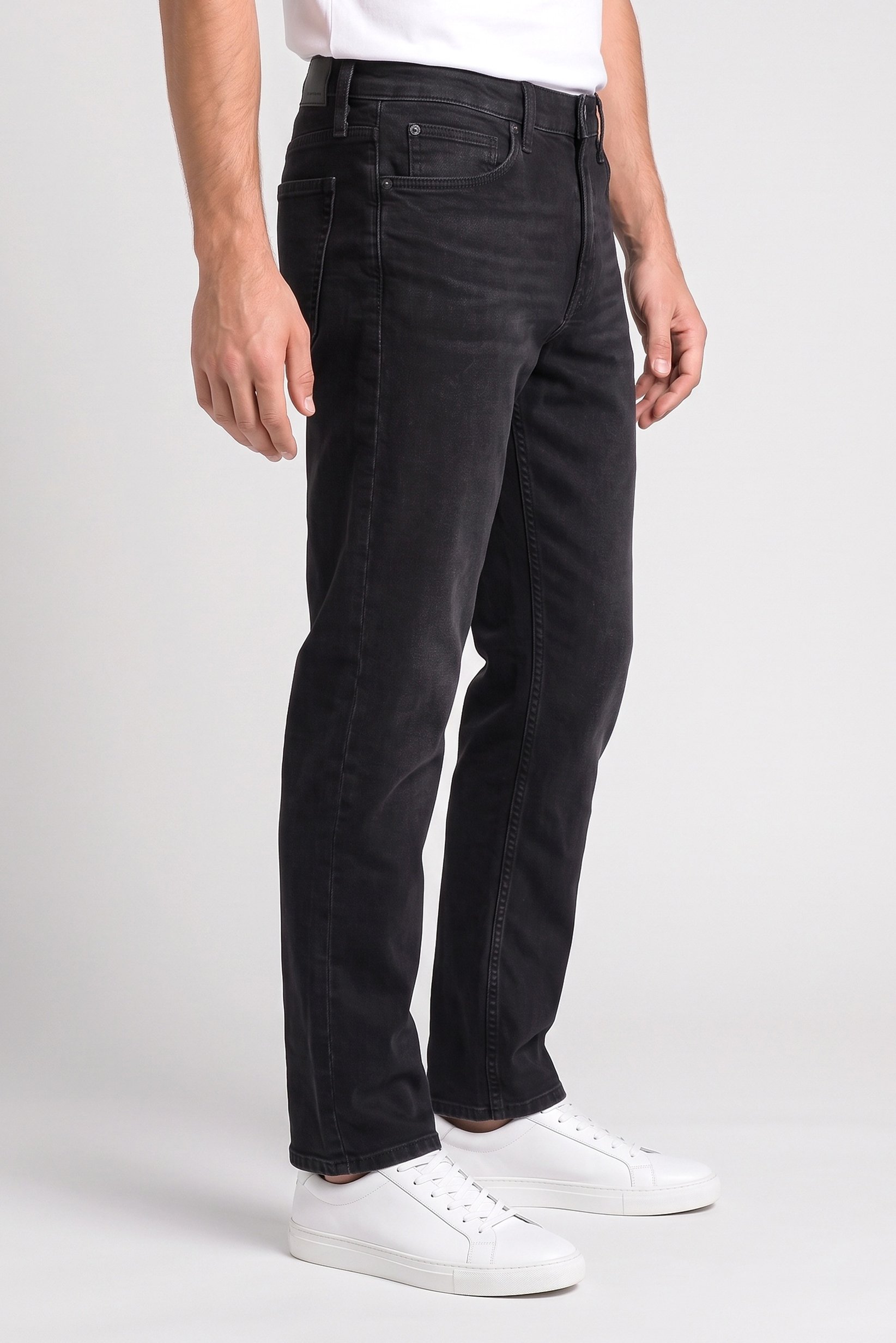 Men Loose Fit Washed Stretchable Jeans, Black