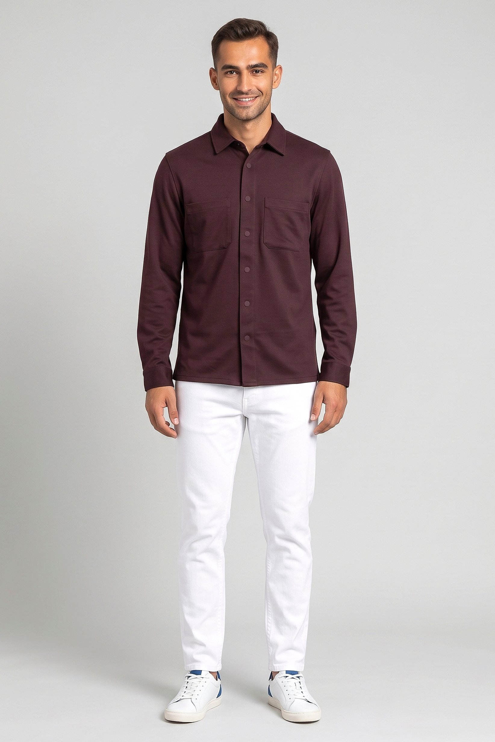 Men Regular Fit Long Sleeve Solid Casual Shirt, Maroon