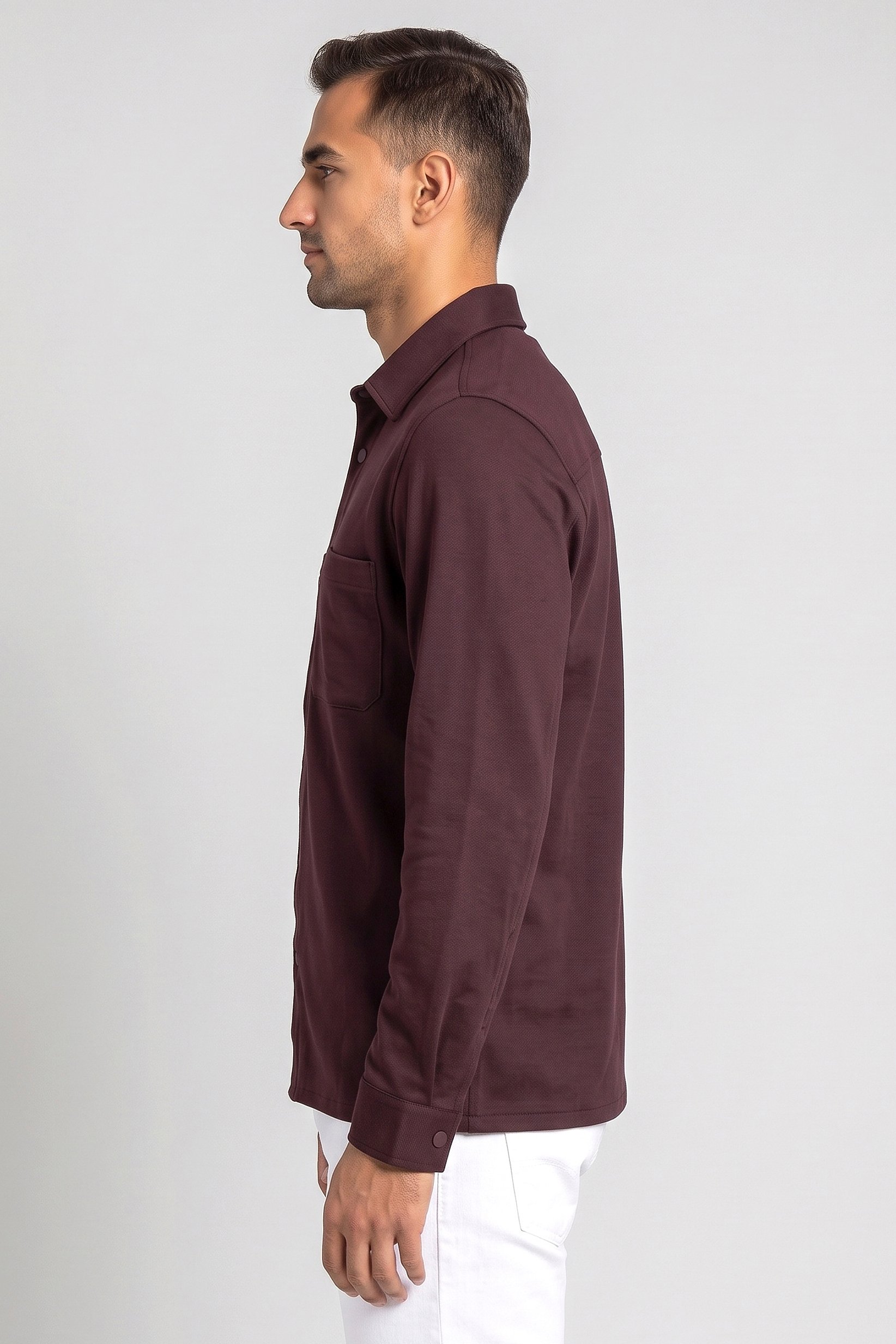 Men Regular Fit Long Sleeve Solid Casual Shirt, Maroon