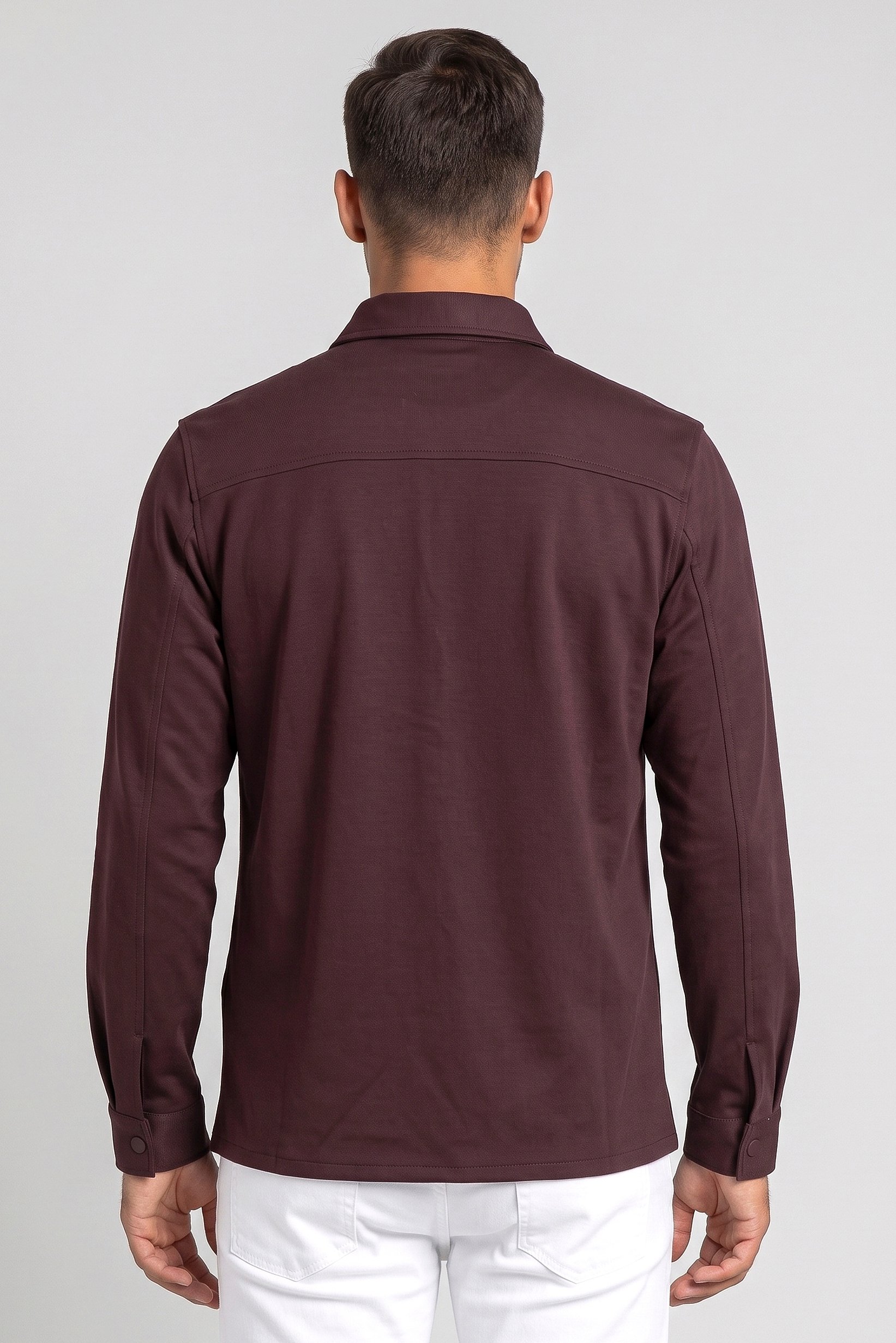 Men Regular Fit Long Sleeve Solid Casual Shirt, Maroon