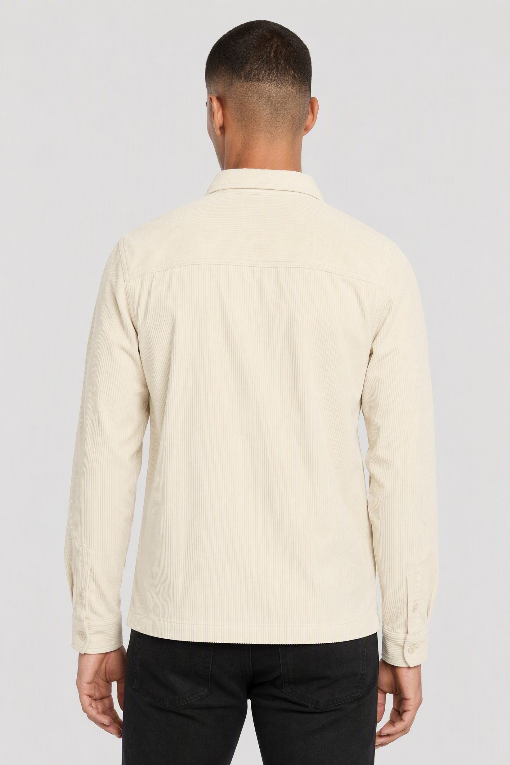 Men Regular Fit Long Sleeve Corduroy Casual Shirt, Ivory