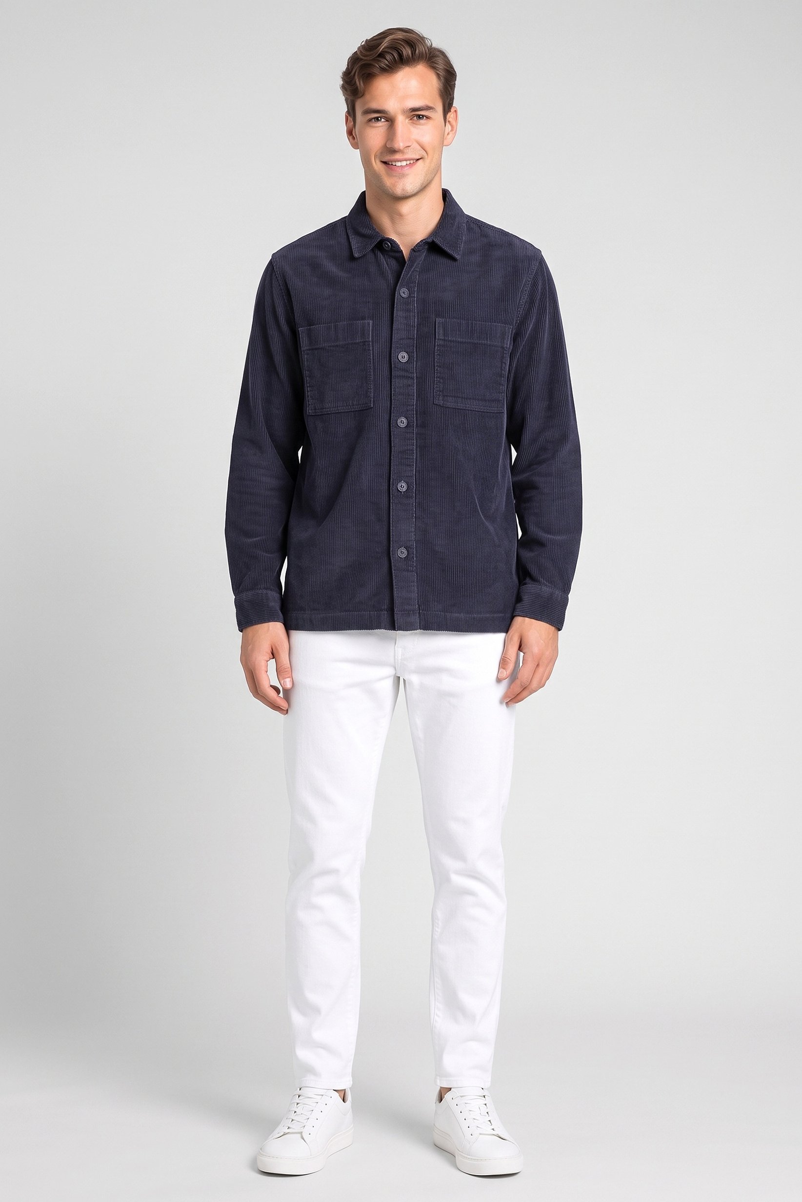 Men Oversized Fit Corduroy Long Sleeve Casual Shirt, Navy