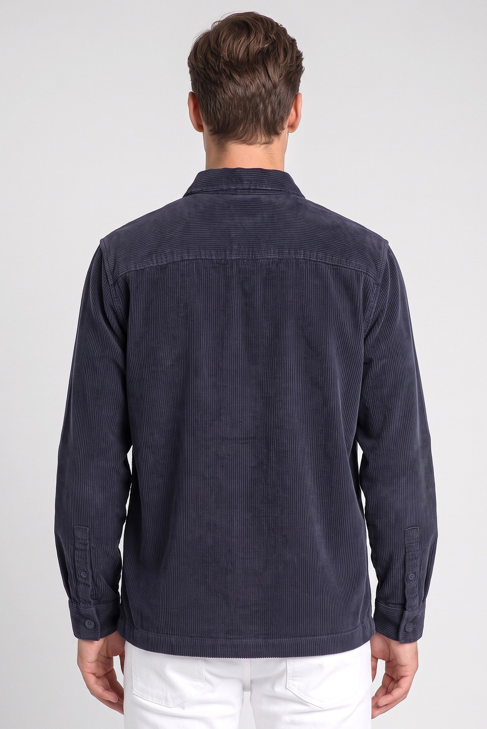 Men Oversized Fit Corduroy Long Sleeve Casual Shirt, Navy