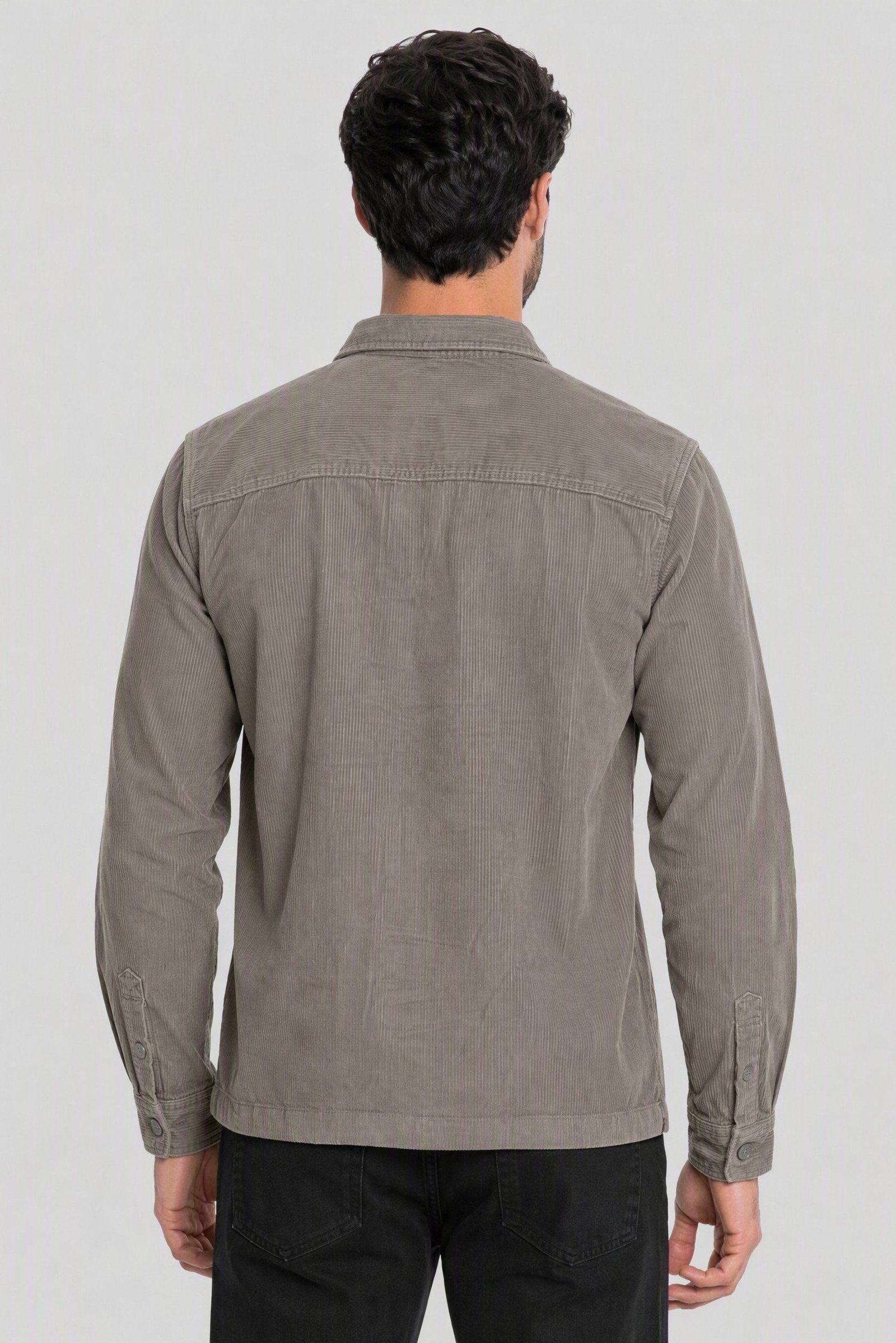 Men Regular Fit Long Sleeve Corduroy Casual Shirt, Grey