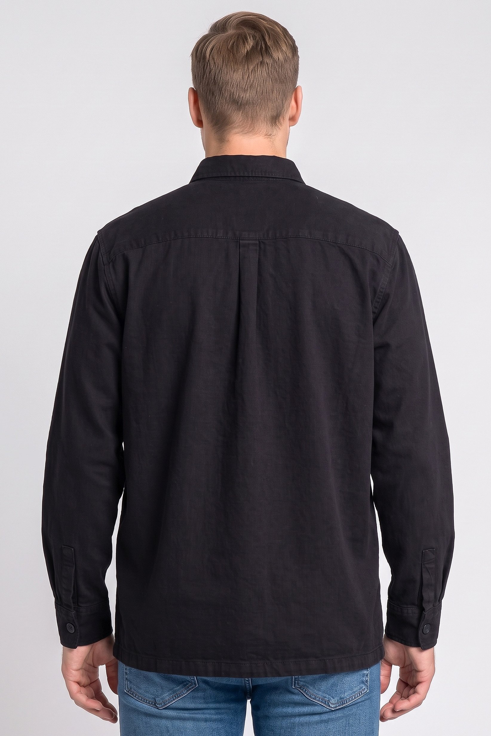 Men Regular Fit Plain Long Sleeve Casual Shirt, Black