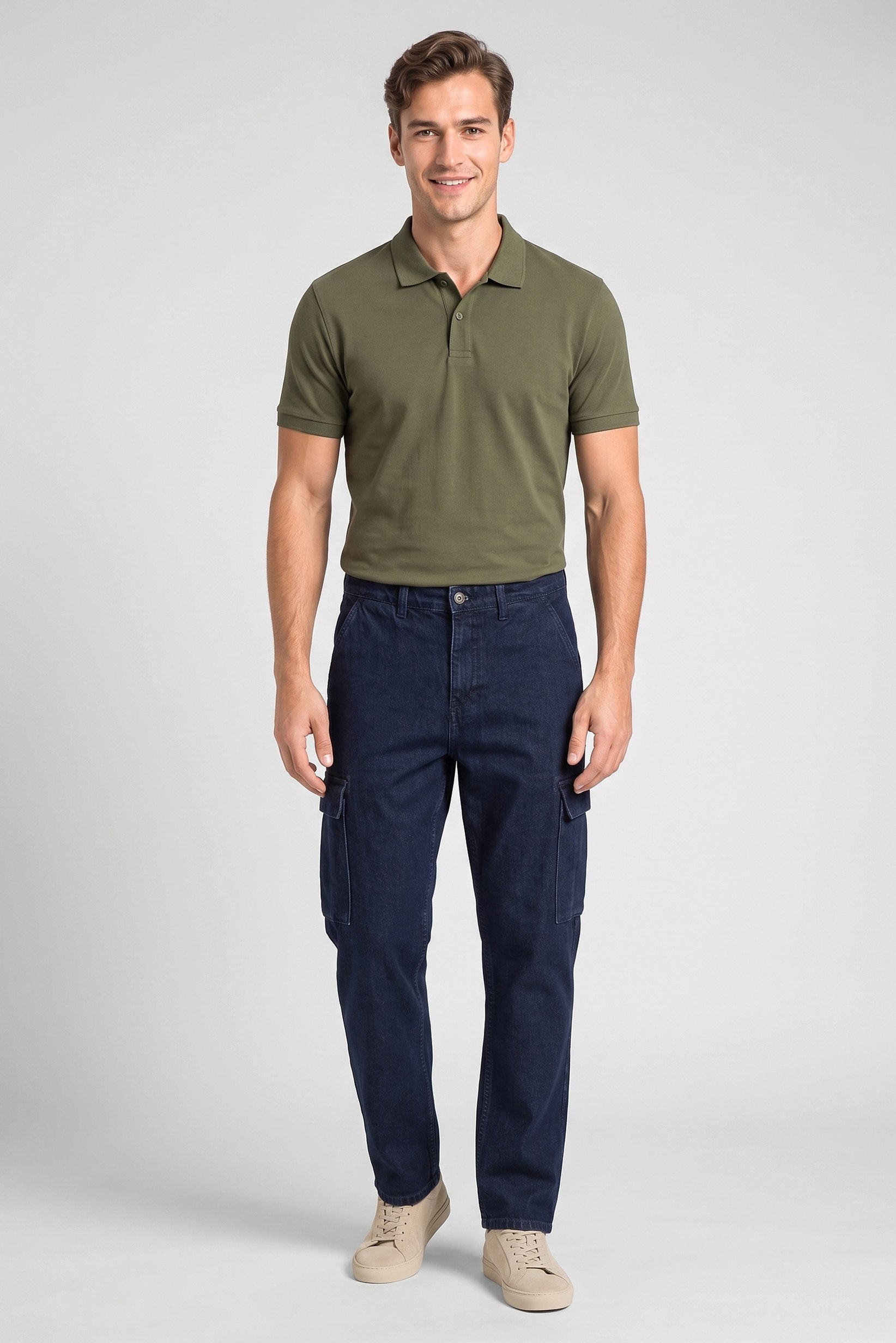 Men Baggy Fit Non Stretchable Cargo Jeans, Dark Navy