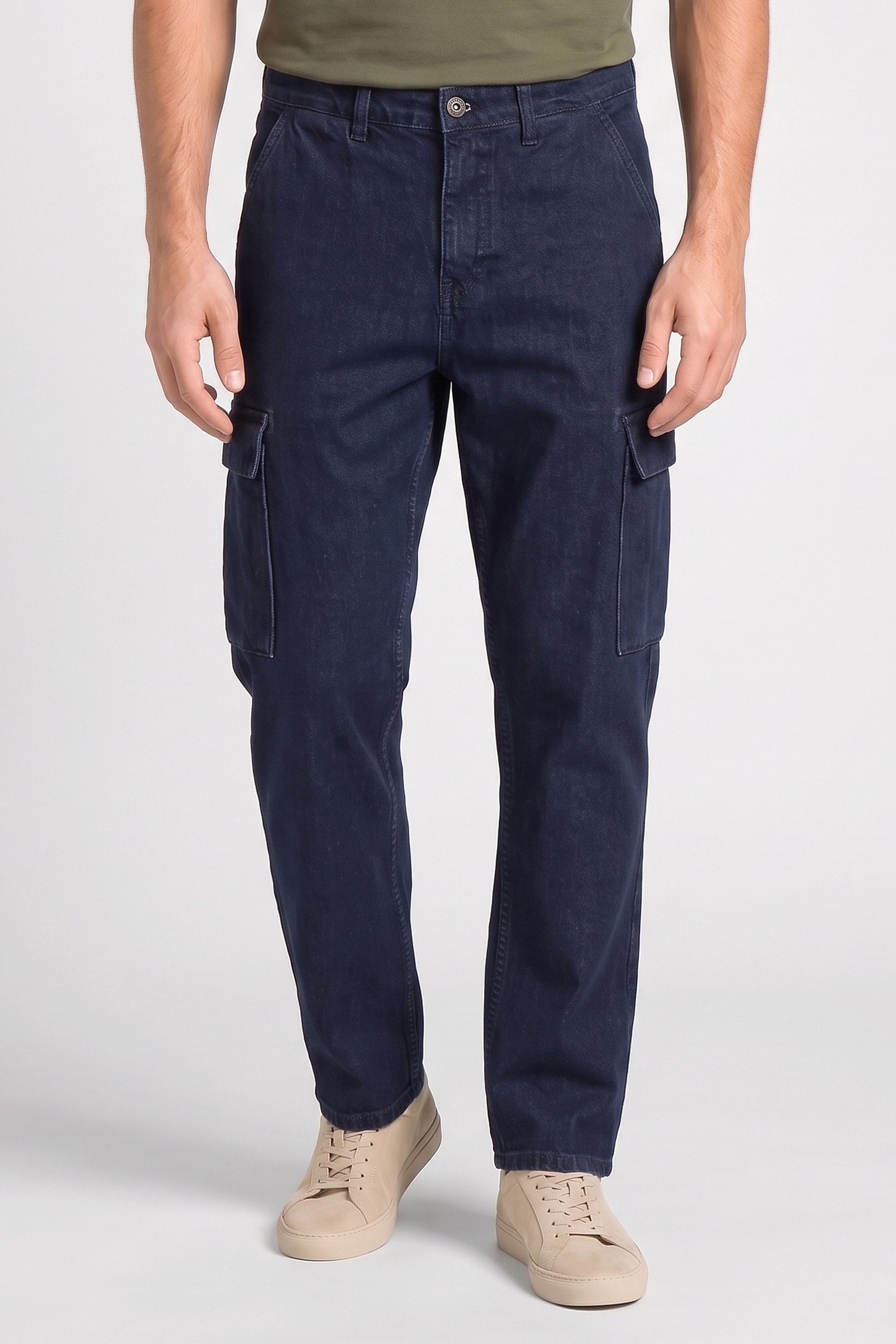 Men Baggy Fit Non Stretchable Cargo Jeans, Dark Navy