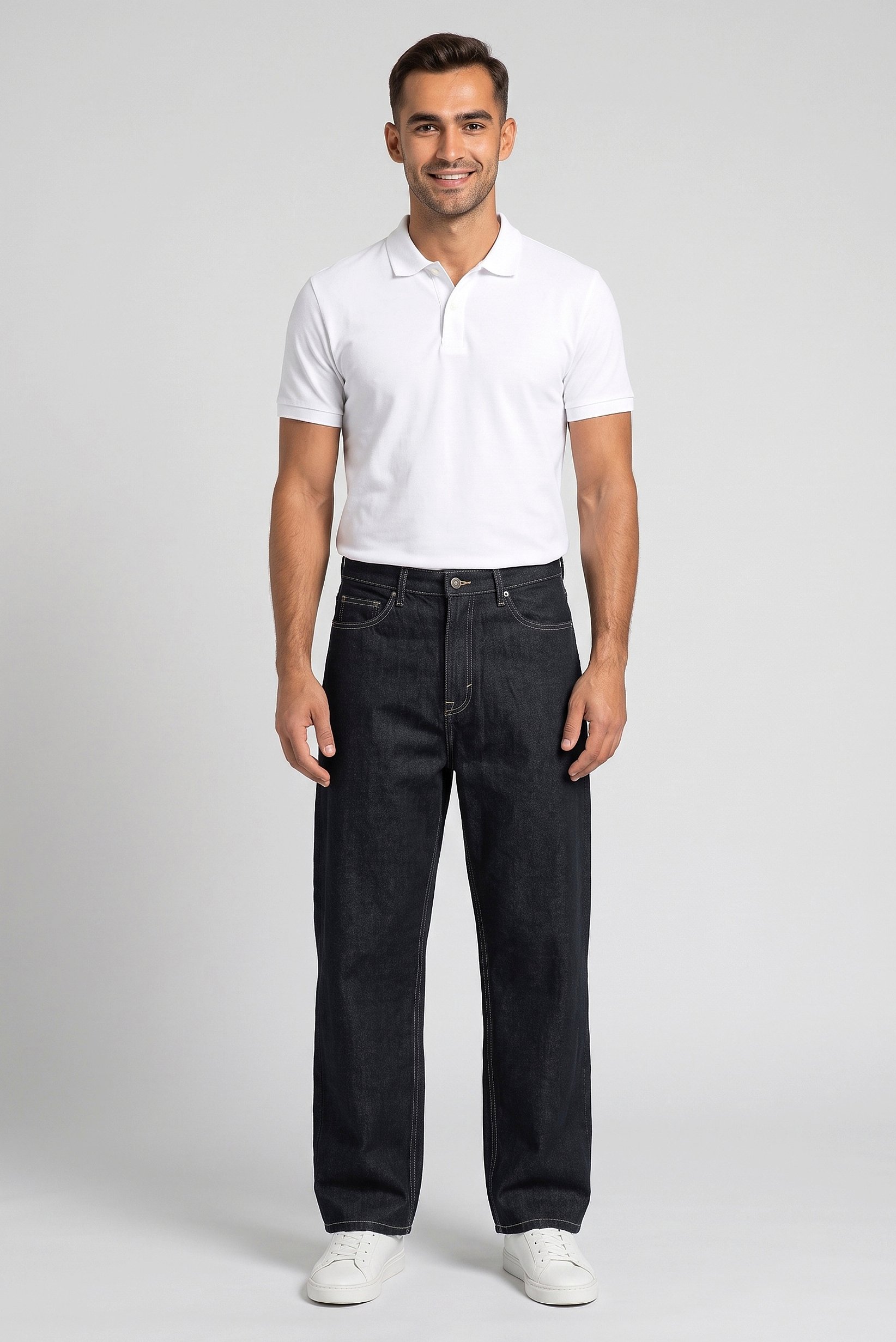 Men Baggy Fit Washed Non Stretchable Jeans, Navy Blue
