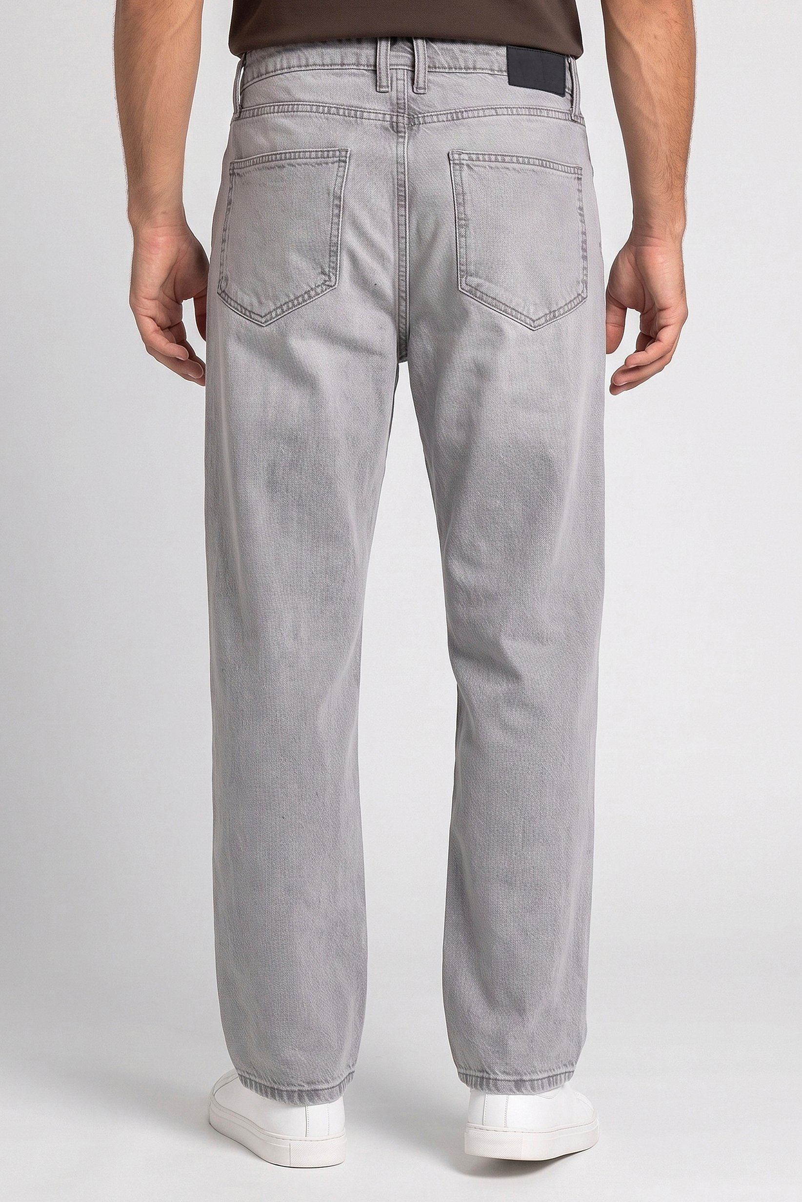 Men Baggy Fit Solid Non Stretchable Denim Jeans, Washed Grey