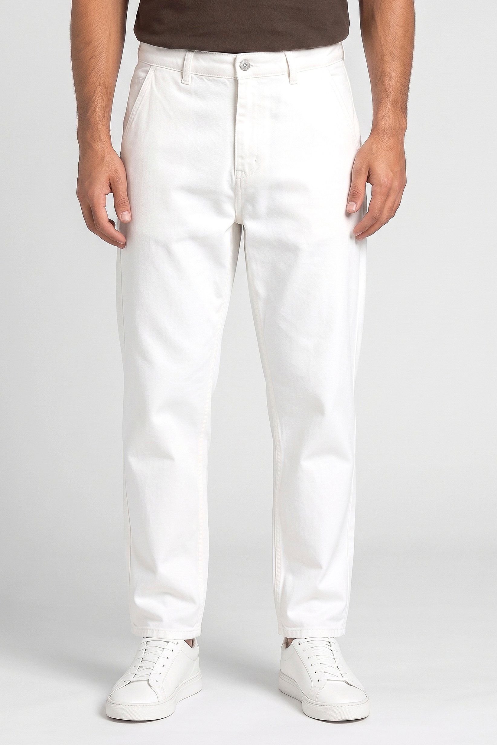 Men Relax Fit Plain Non-Stretchable Jeans, White