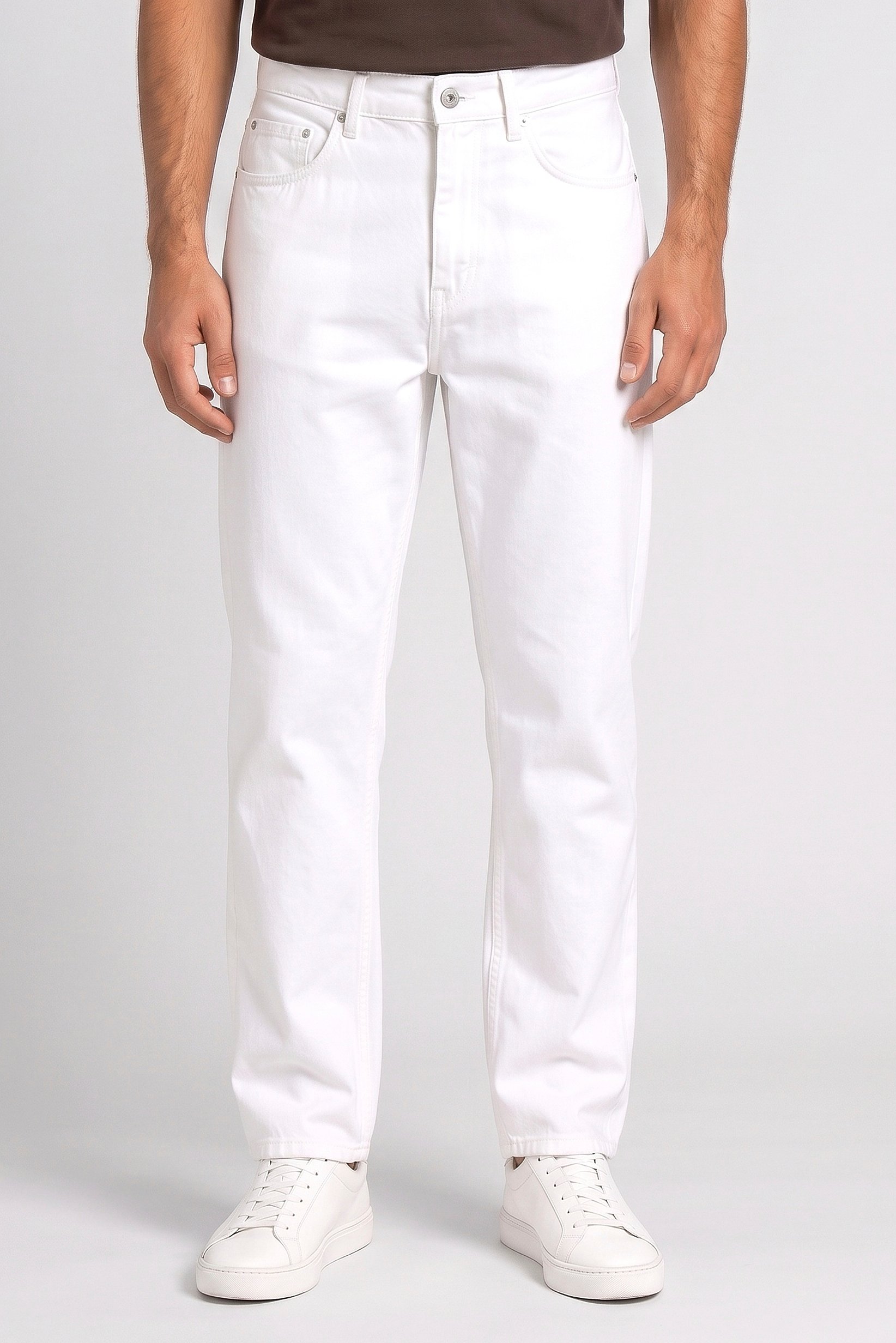 Men Baggy Fit Solid Non Stretchable Jeans, Off White