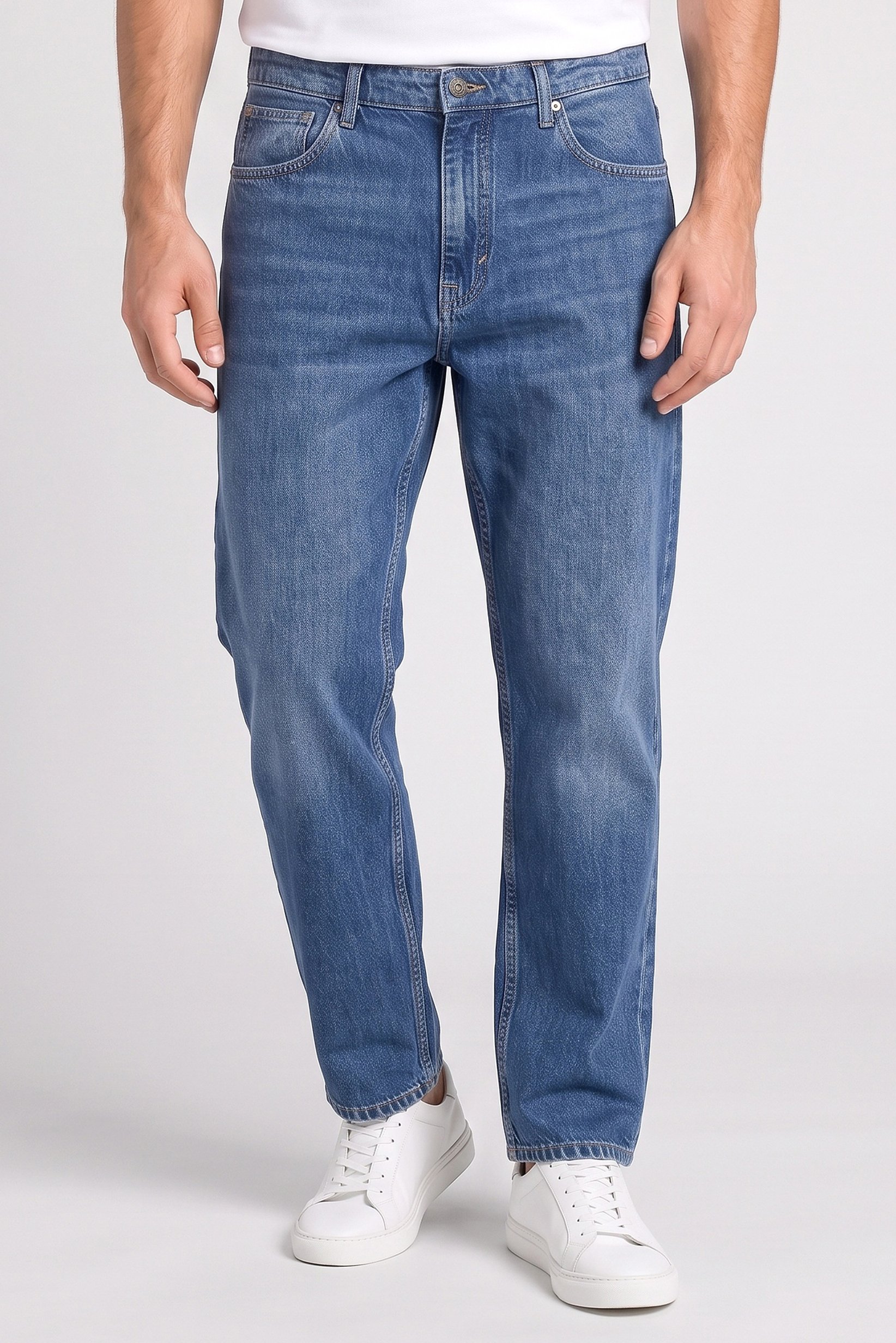 Men Baggy Fit Washed Non Stretchable Denim Jeans, Blue
