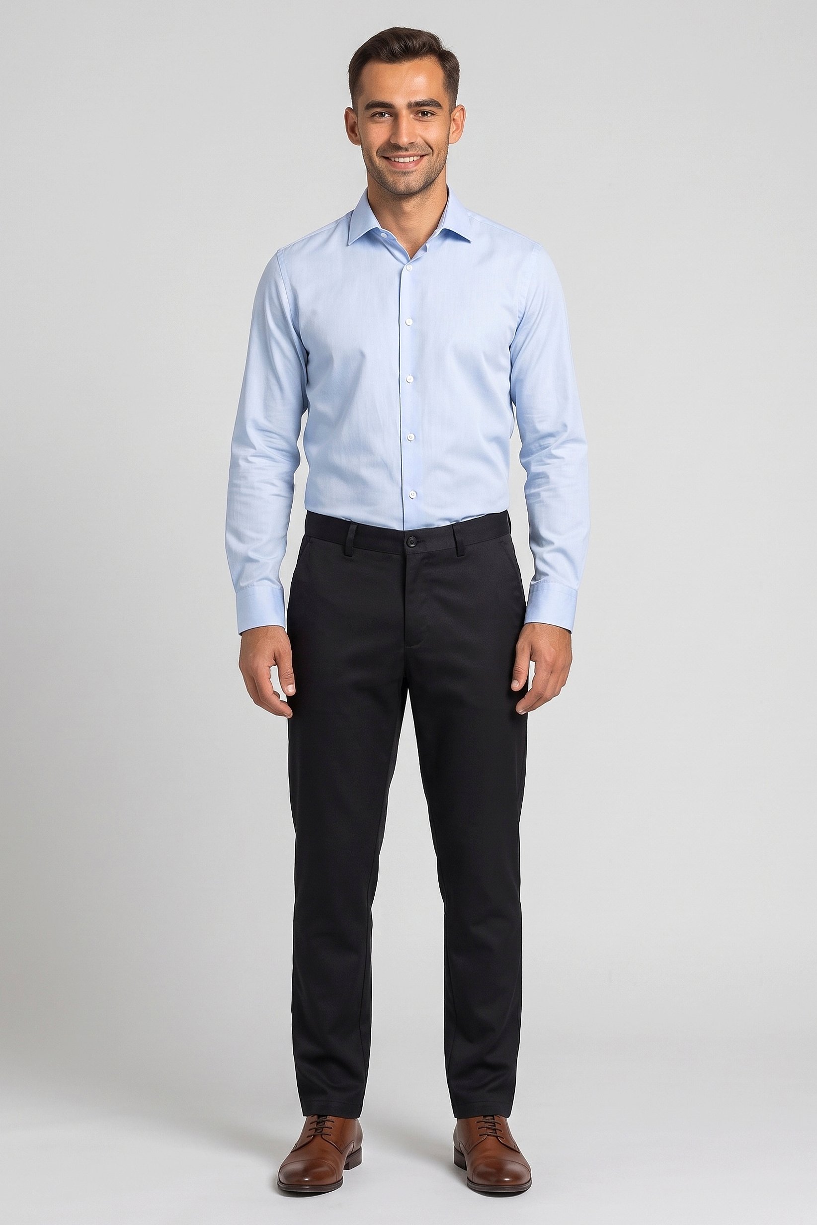 Men Regular Fit Solid Straight Leg Pants, Black
