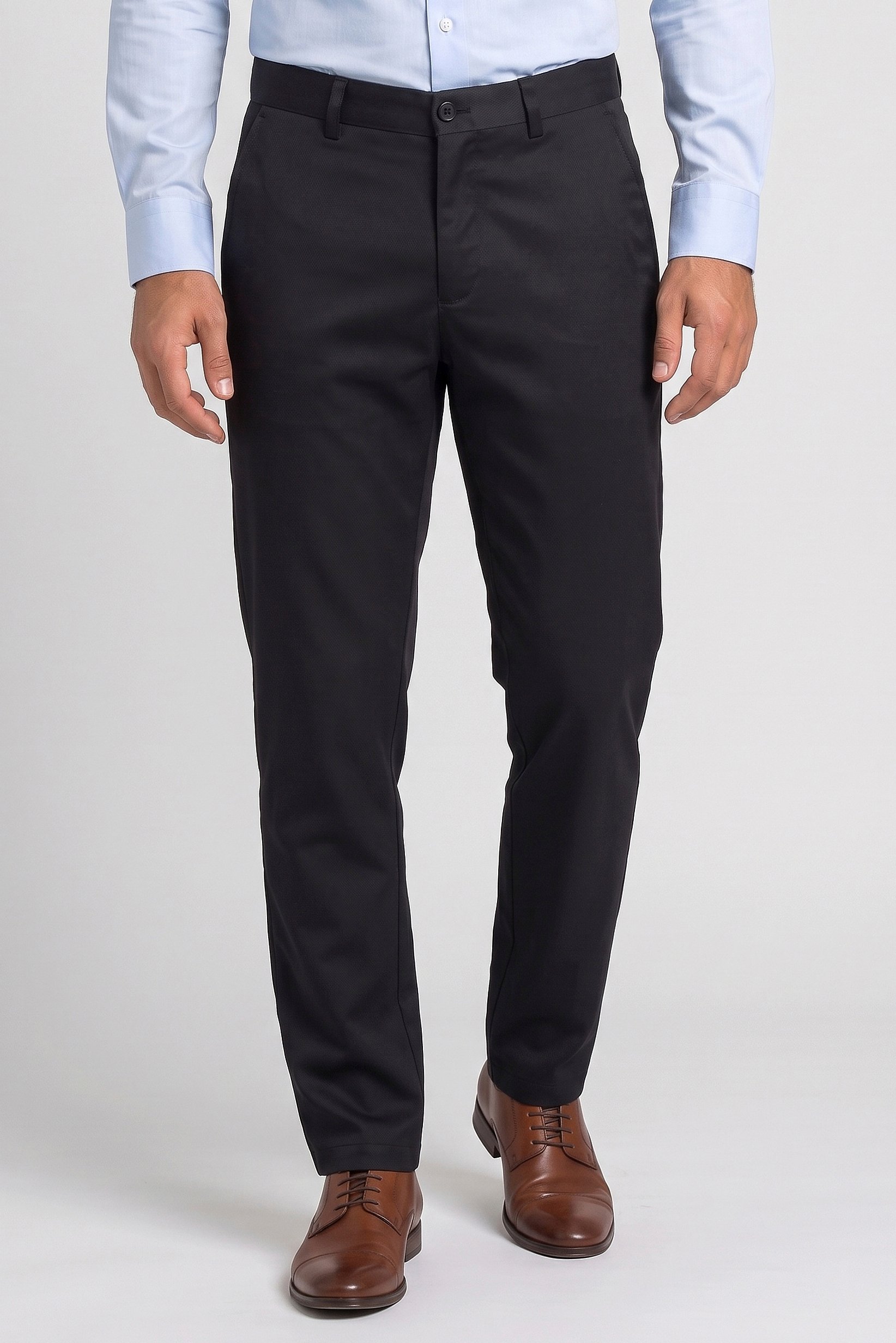 Men Regular Fit Solid Straight Leg Pants, Black