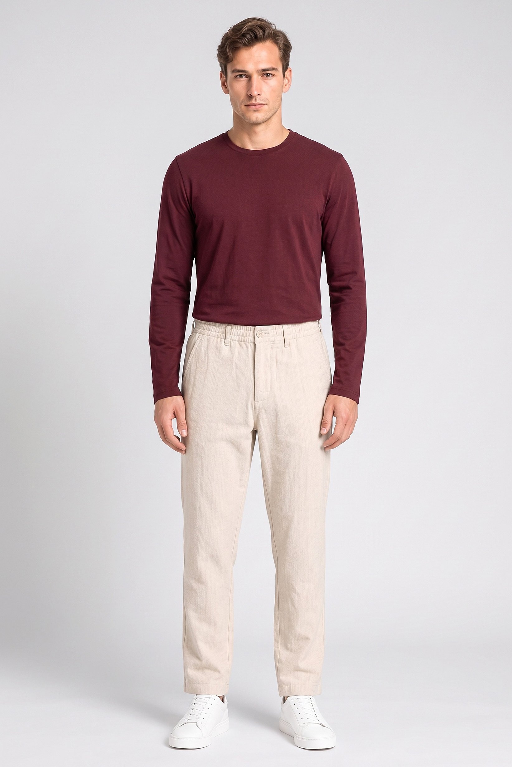 Men Straight Fit Textured Chino Pants, Beige