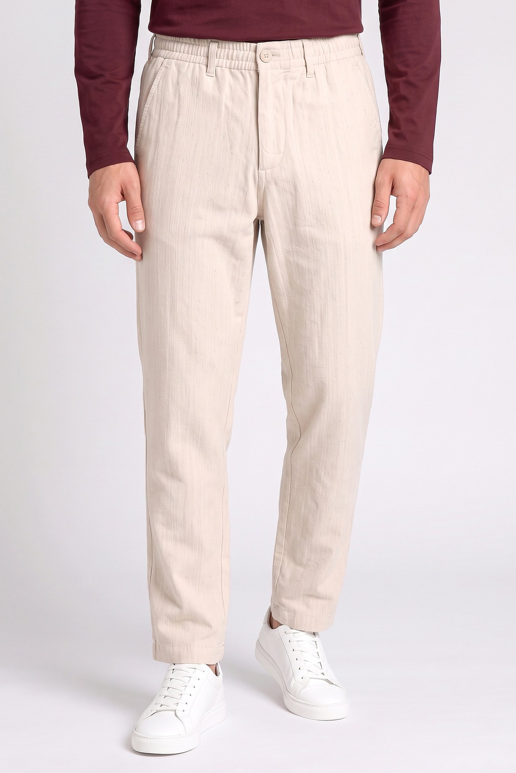 Men Straight Fit Textured Chino Pants, Beige