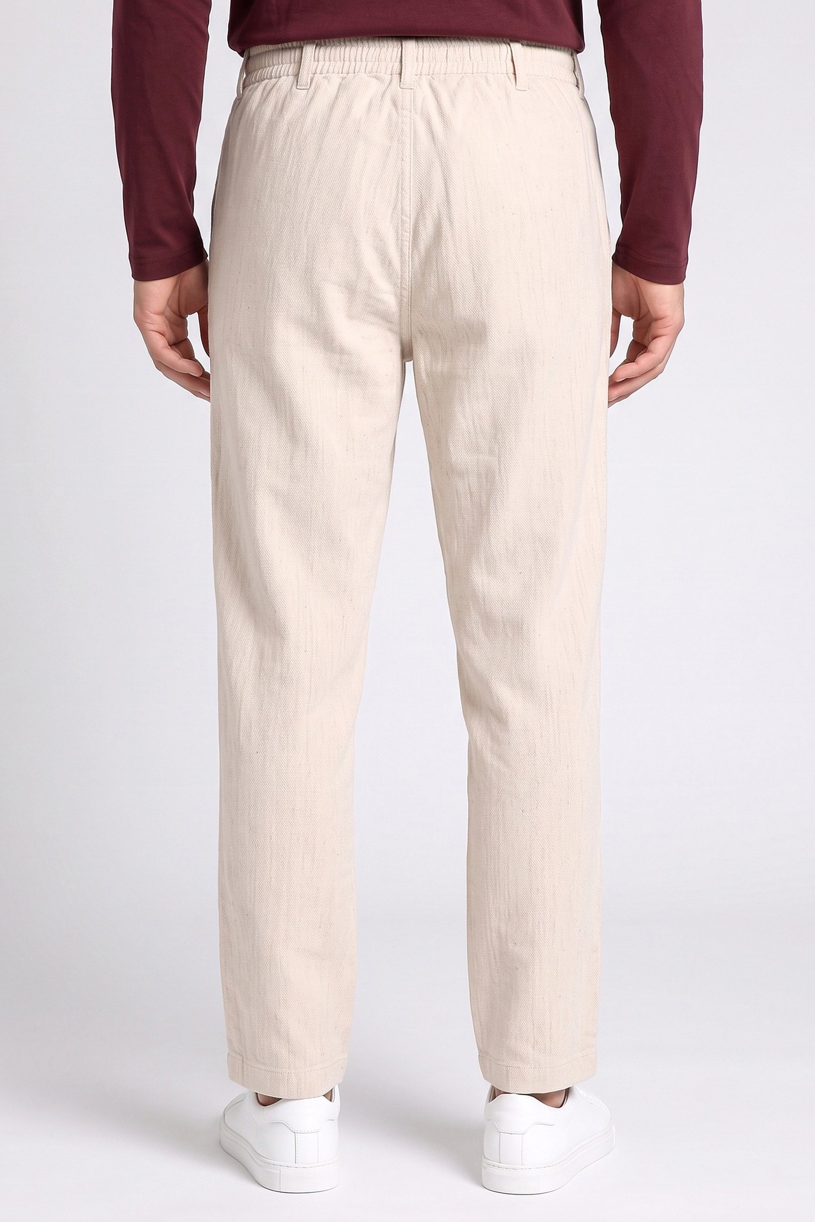 Men Straight Fit Textured Chino Pants, Beige