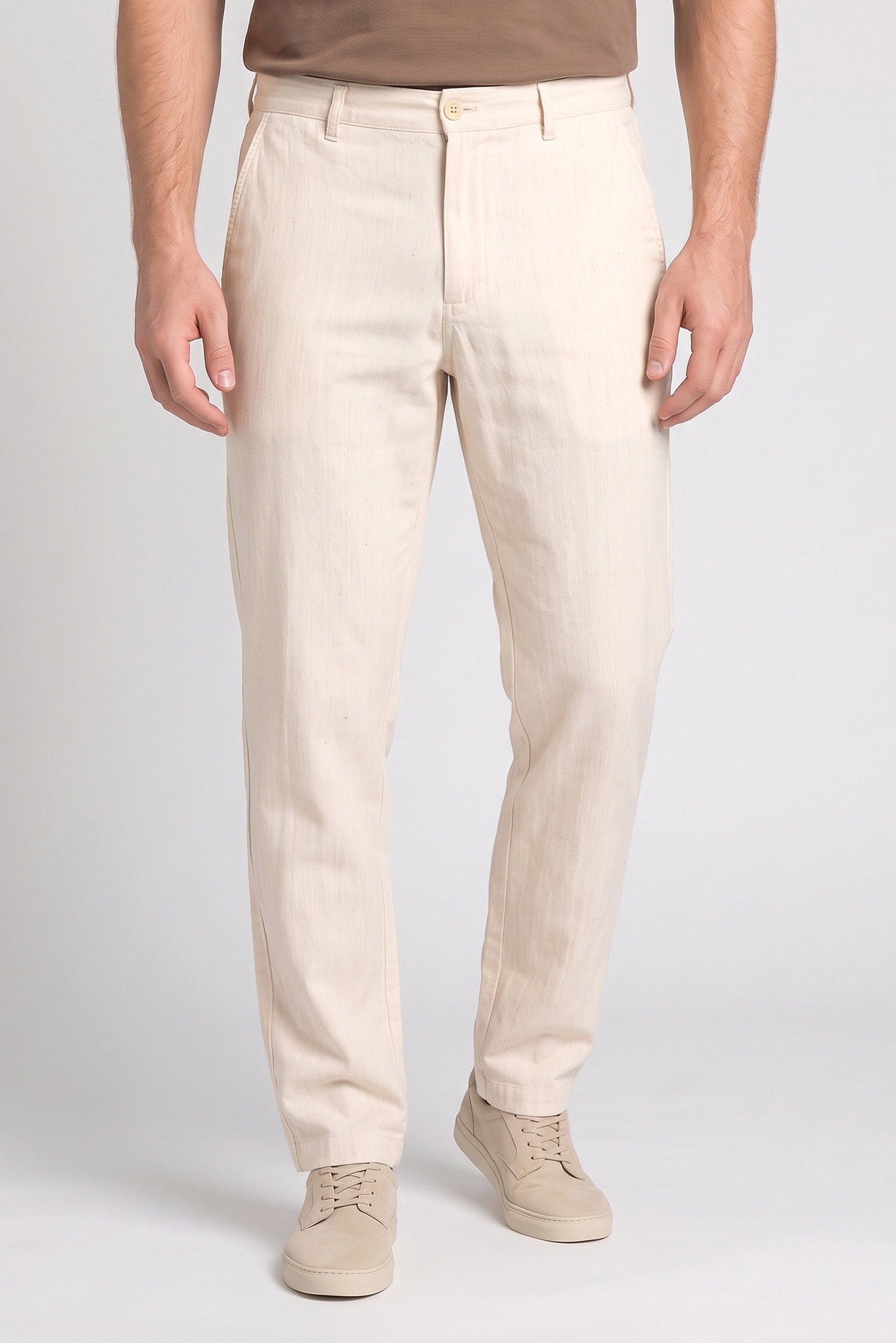 Men Straight Fit Textured Chino Pants, Beige