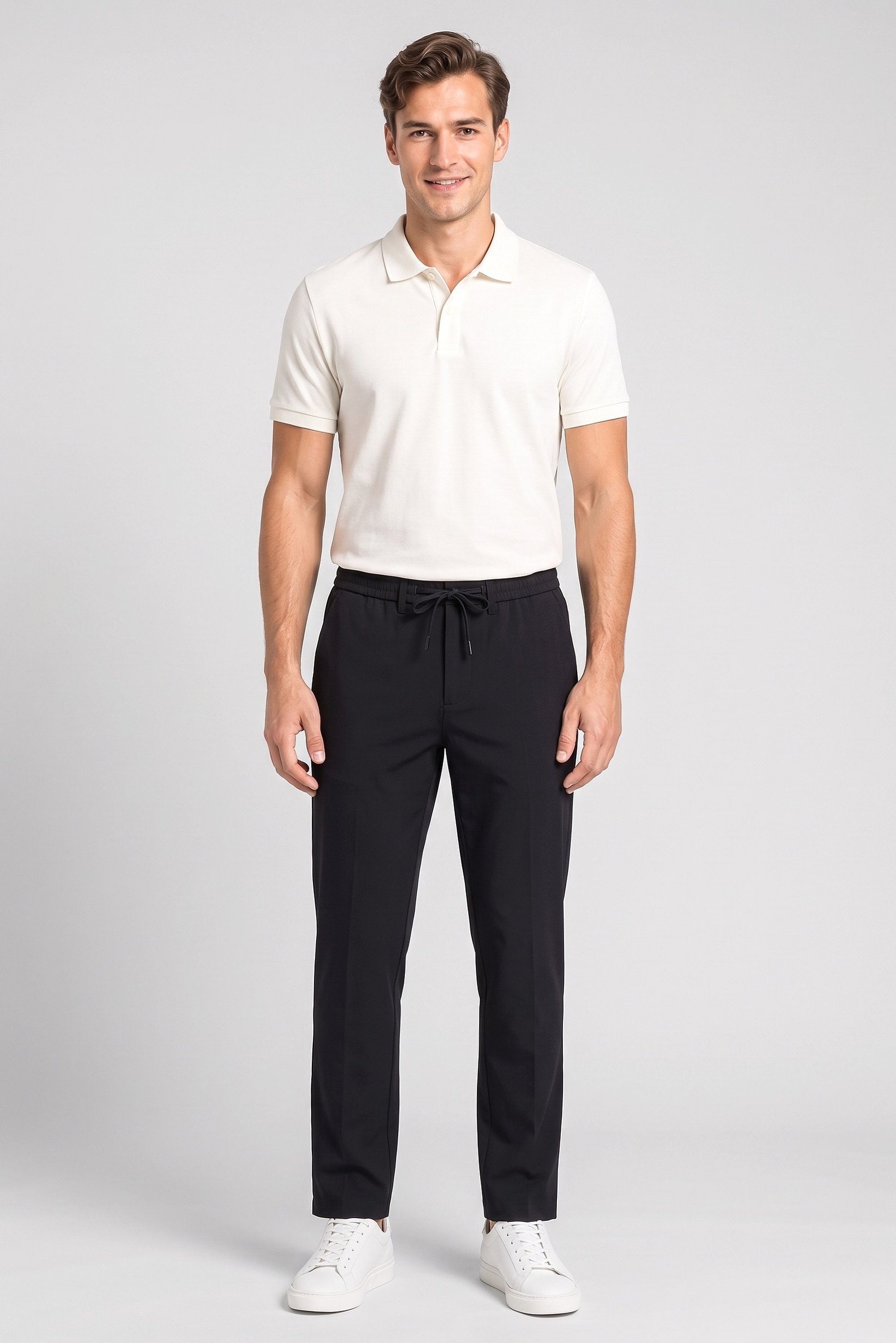 Men Regular Fit Textured Straight Leg Pants, Black