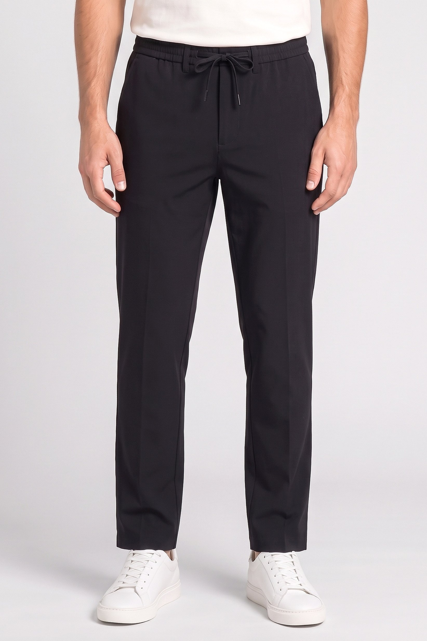 Men Regular Fit Textured Straight Leg Pants, Black
